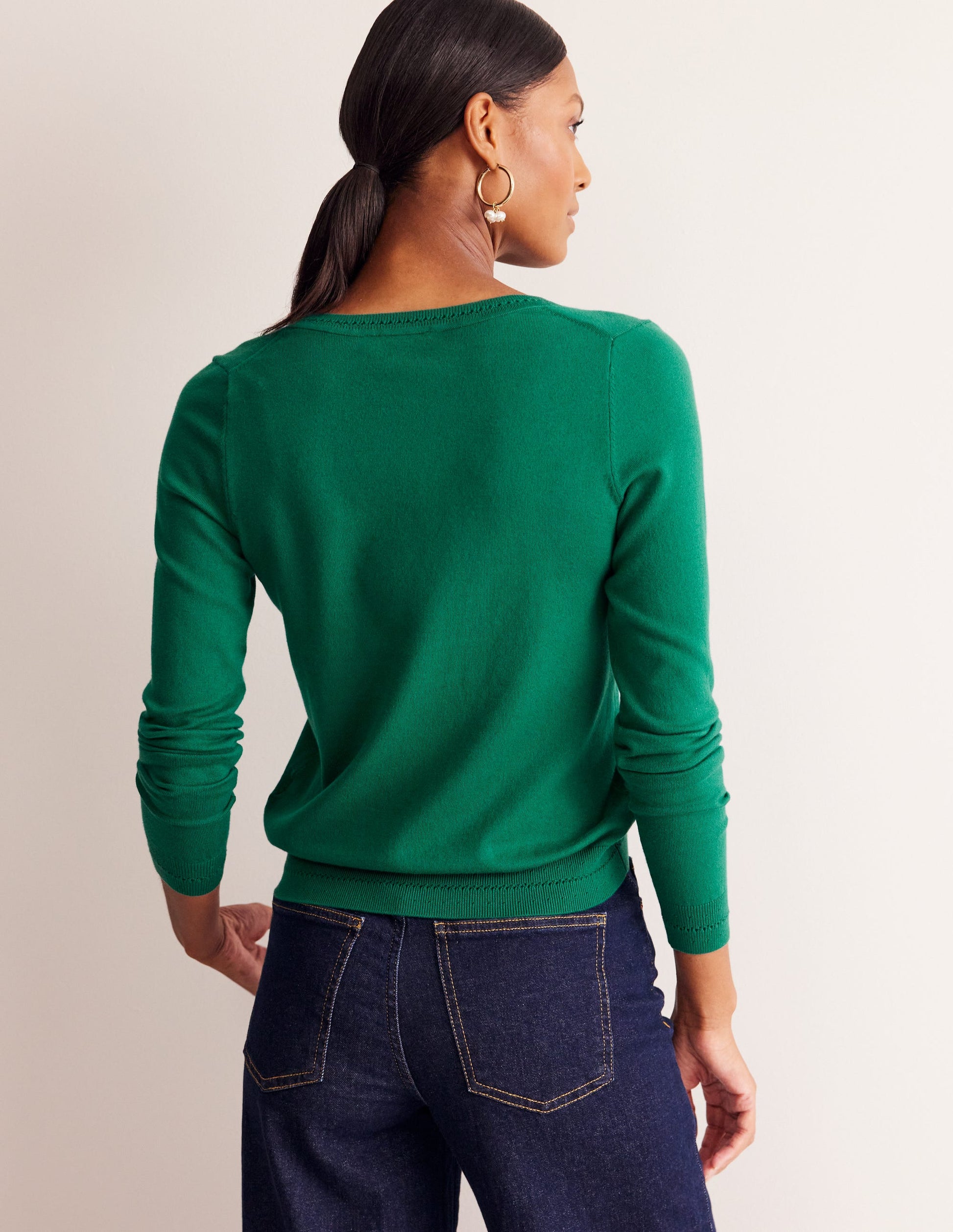 Catriona Cotton V-Neck Jumper-Malachite Green-3