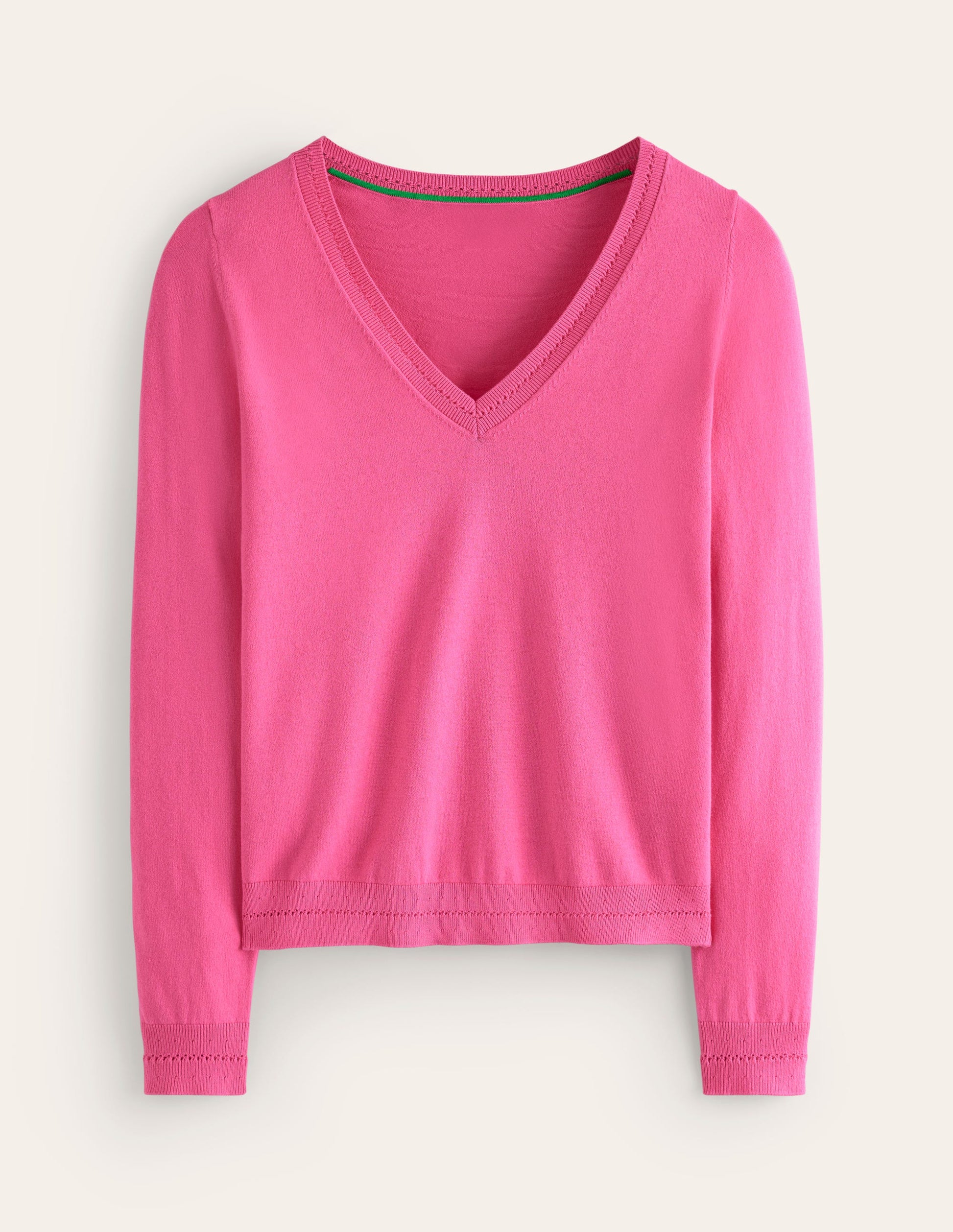 Catriona Cotton V-Neck Jumper-Carmine Rose Pink-5