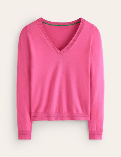 Catriona Cotton V-Neck Jumper-Carmine Rose Pink-5