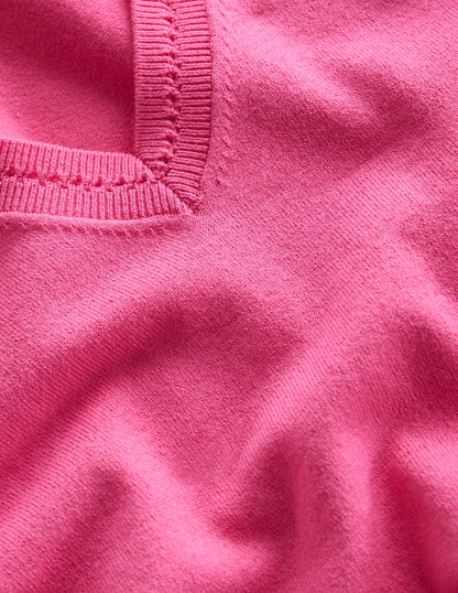 Catriona Cotton V-Neck Jumper-Carmine Rose Pink-6