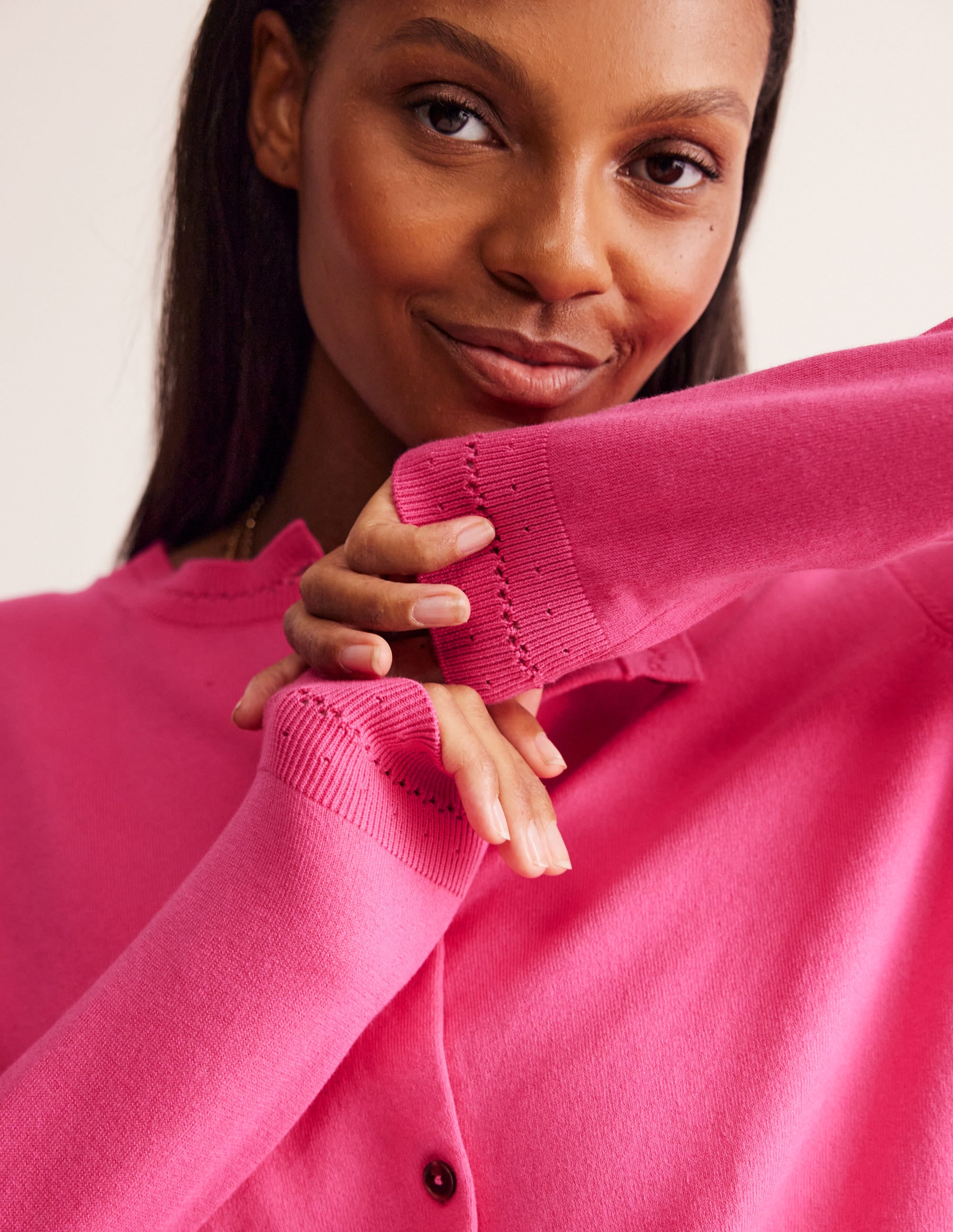 Catriona Cotton Cardigan-Carmine Rose Pink - Image 2