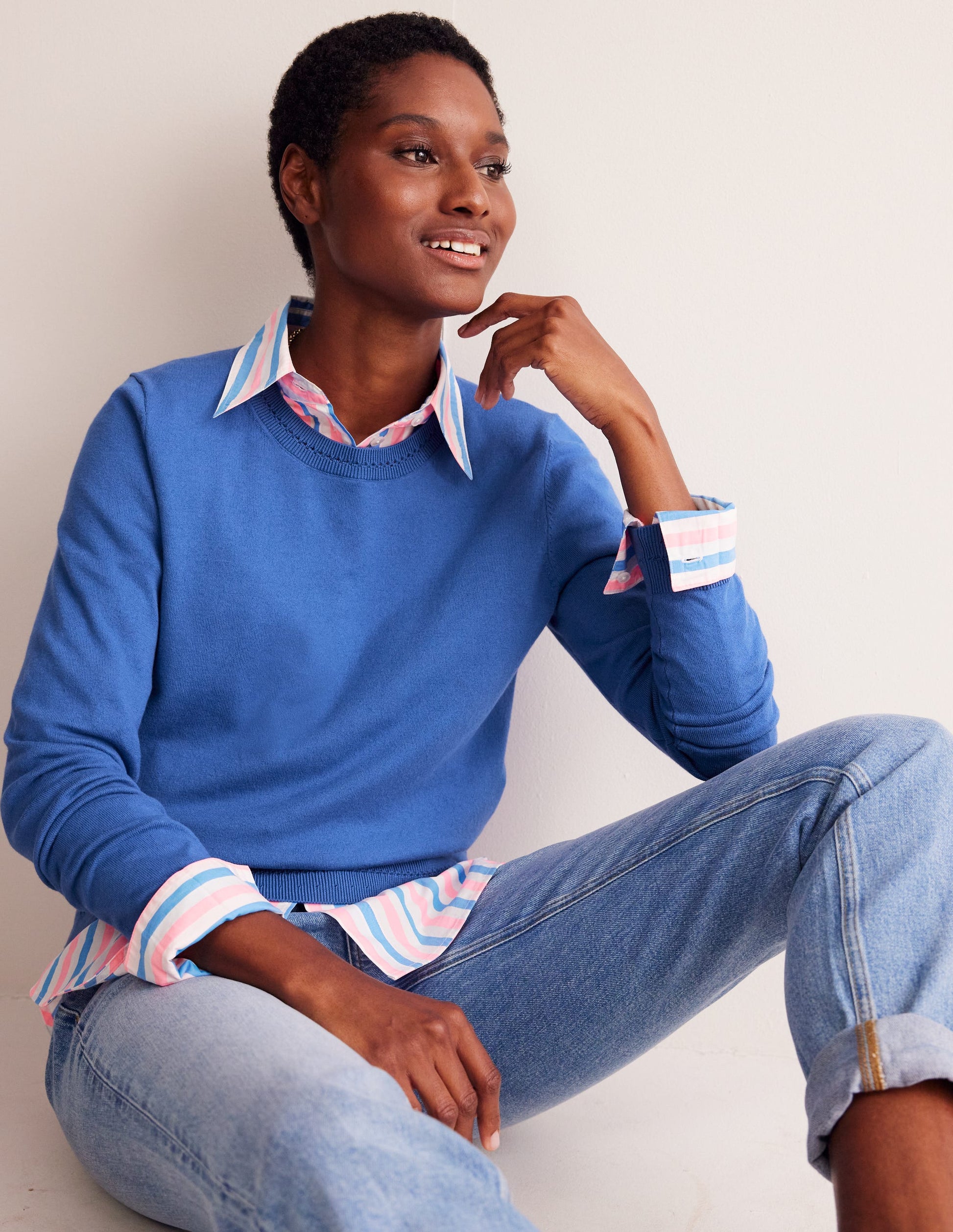Catriona Cotton Crew Jumper-Blue Jay-1