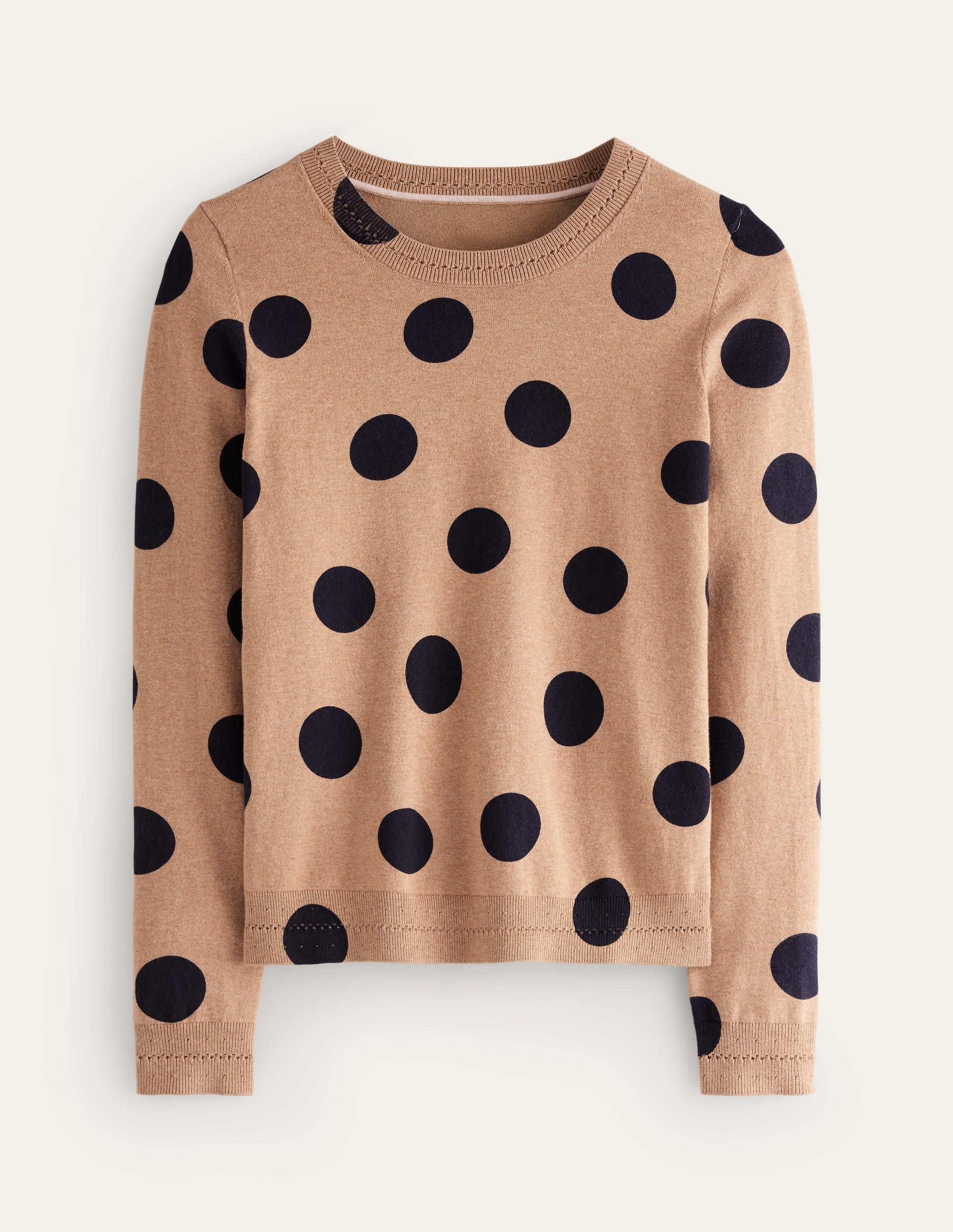 Catriona Cotton Crew Jumper-Camel Melange, Abstract Dot - Image 7