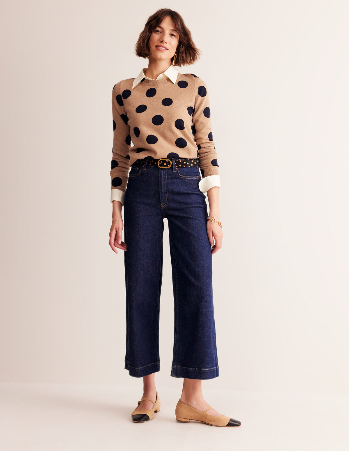 Catriona Cotton Crew Jumper-Camel Melange, Abstract Dot - Image 5