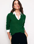 Eva Cashmere V-neck Jumper-Pine Green