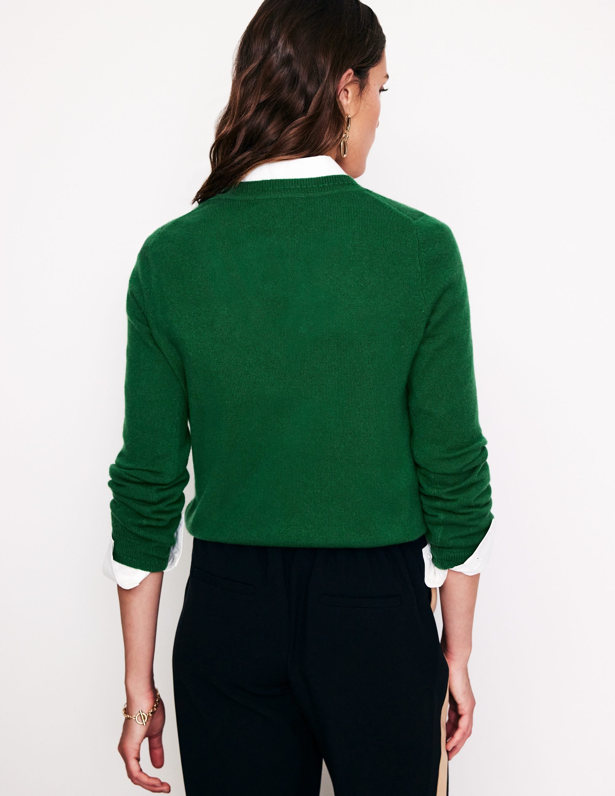 Eva Cashmere V-neck Jumper-Pine Green - Image 3
