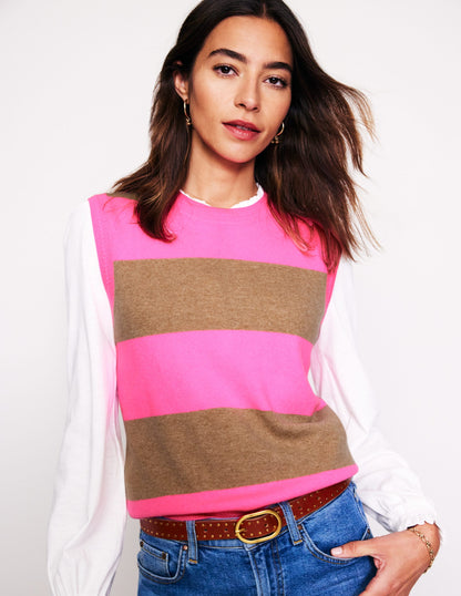 Eva Cashmere Tank-Camel Melange/ Fluro Pink-1