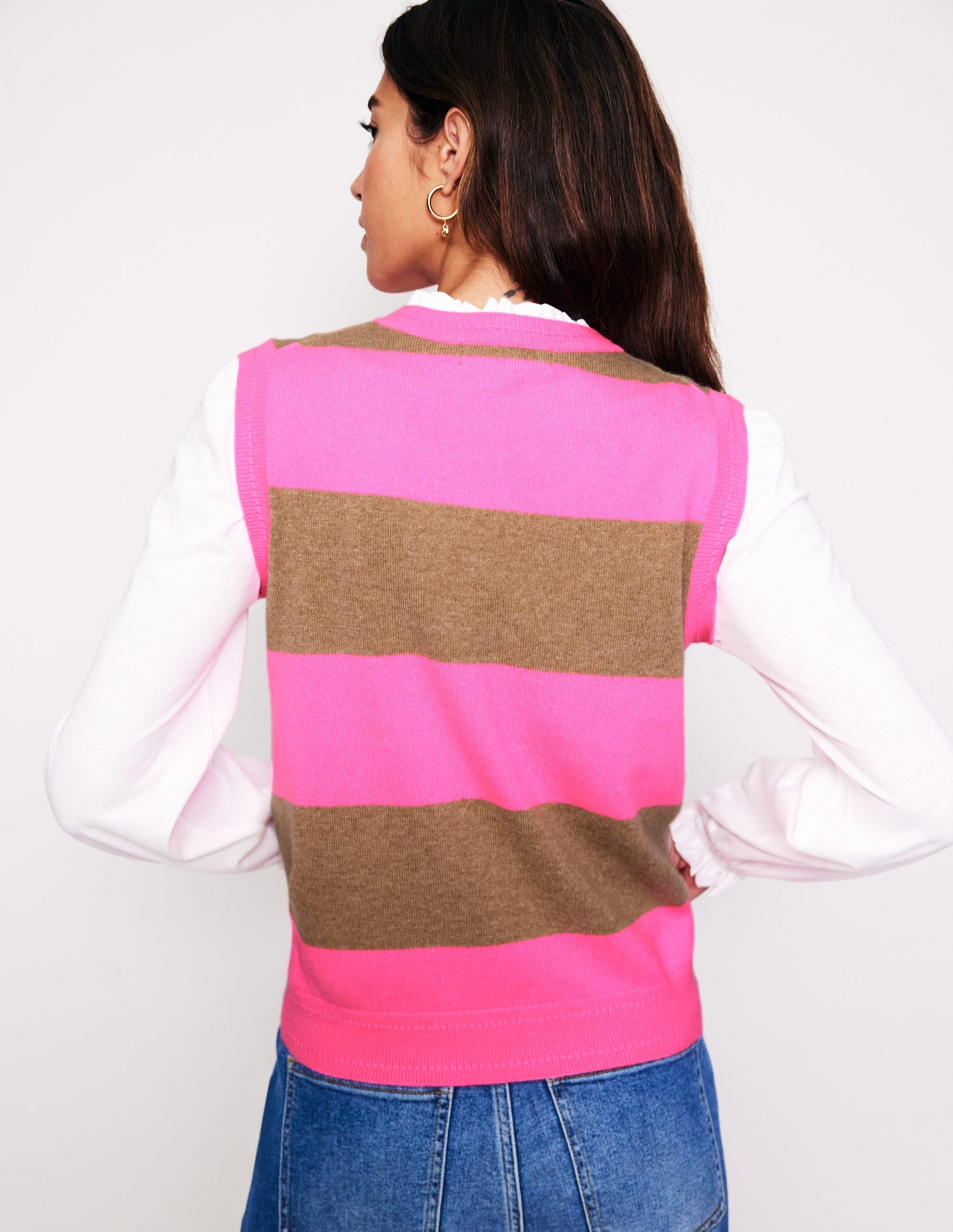 Eva Cashmere Tank-Camel Melange/ Fluro Pink - Image 3
