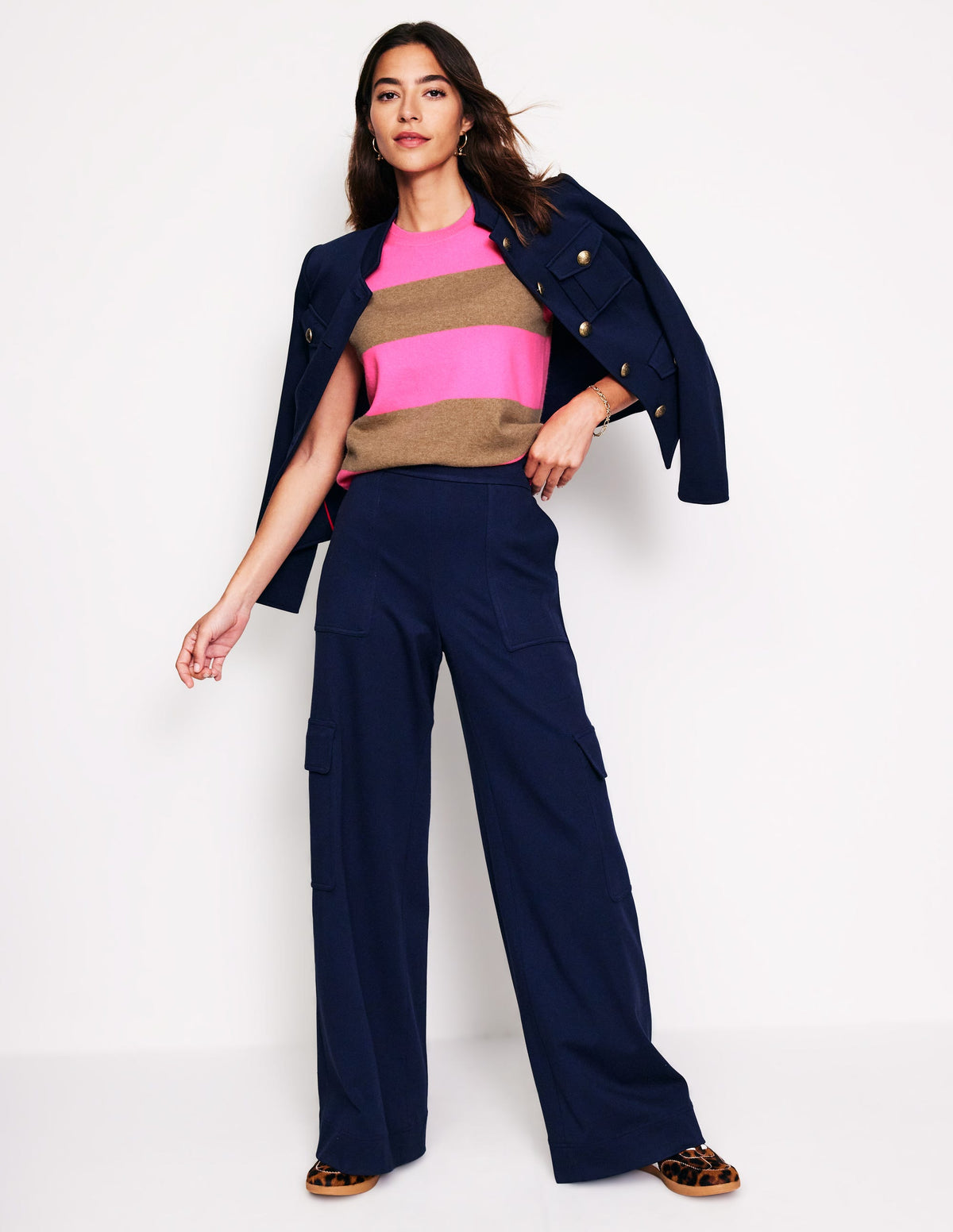 Eva Cashmere Tank-Camel Melange/ Fluro Pink - Image 7