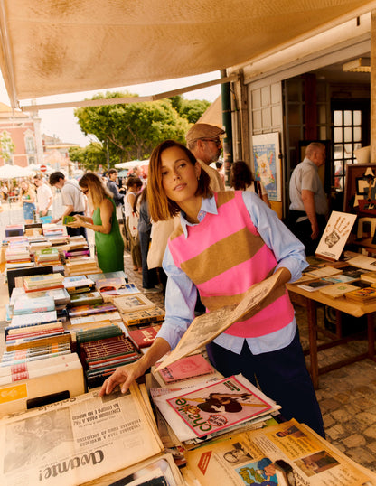 Eva Cashmere Tank-Camel Melange/ Fluro Pink-8