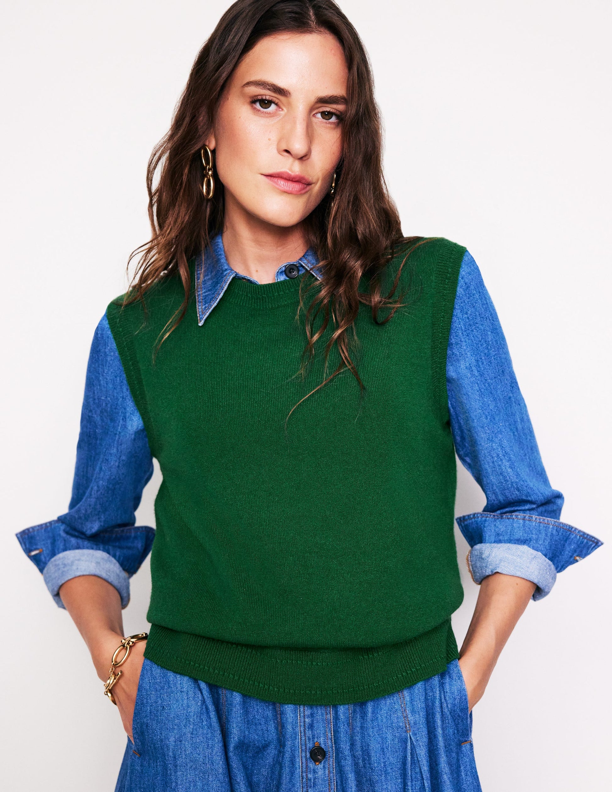 Eva Cashmere Tank-Pine Green-1
