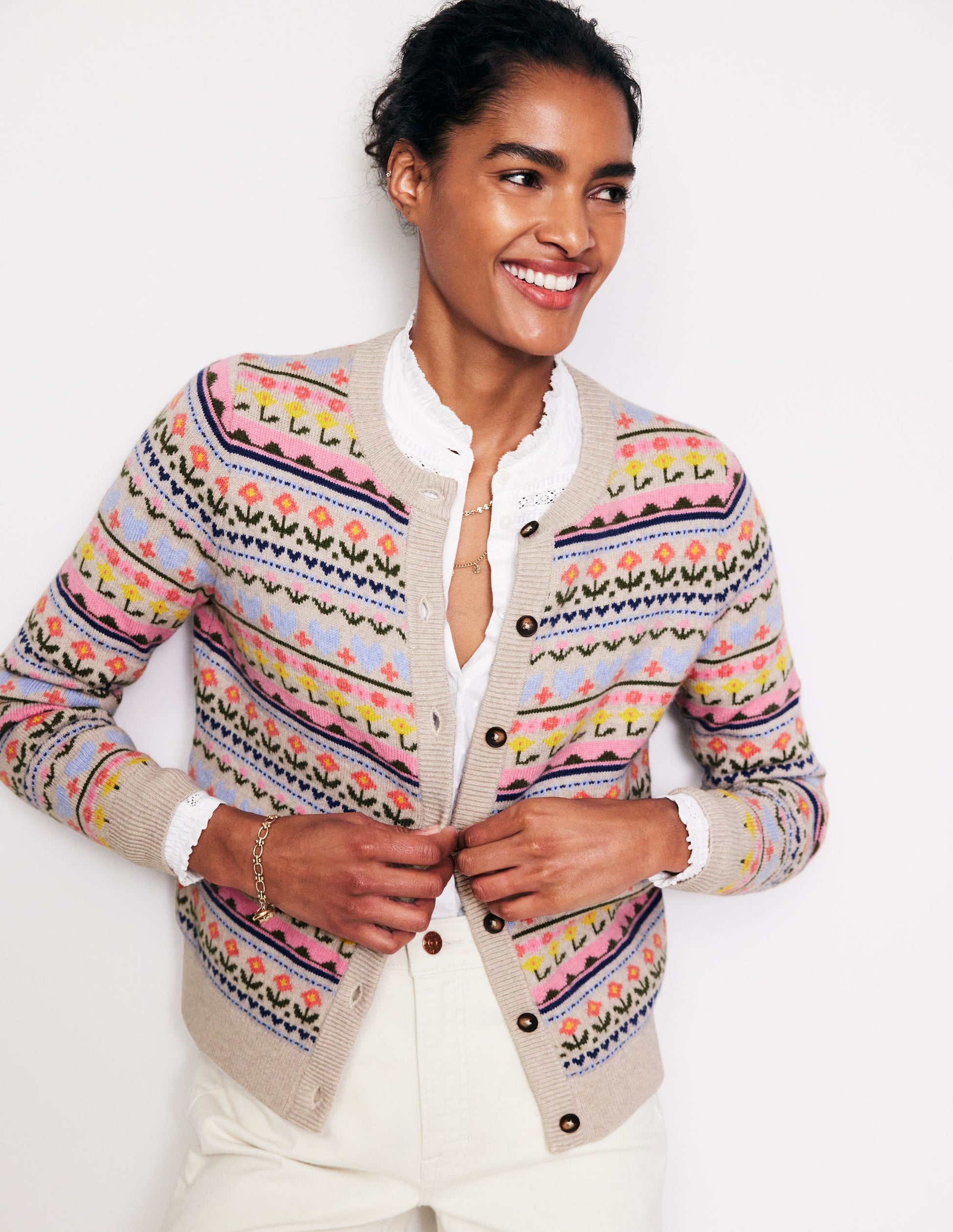 Edie Fair Isle Cardigan-Oatmeal Melange, Heart Flower-1