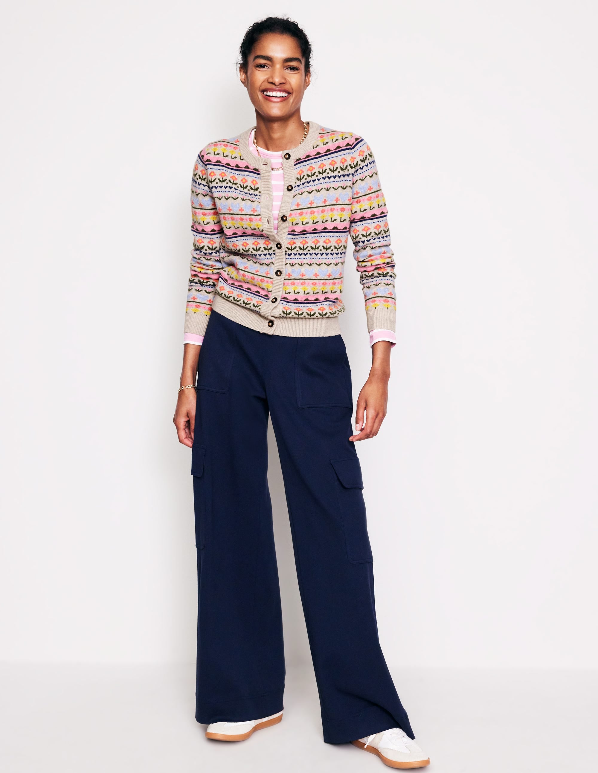 Edie Fair Isle Cardigan-Oatmeal Melange, Heart Flower - Image 5