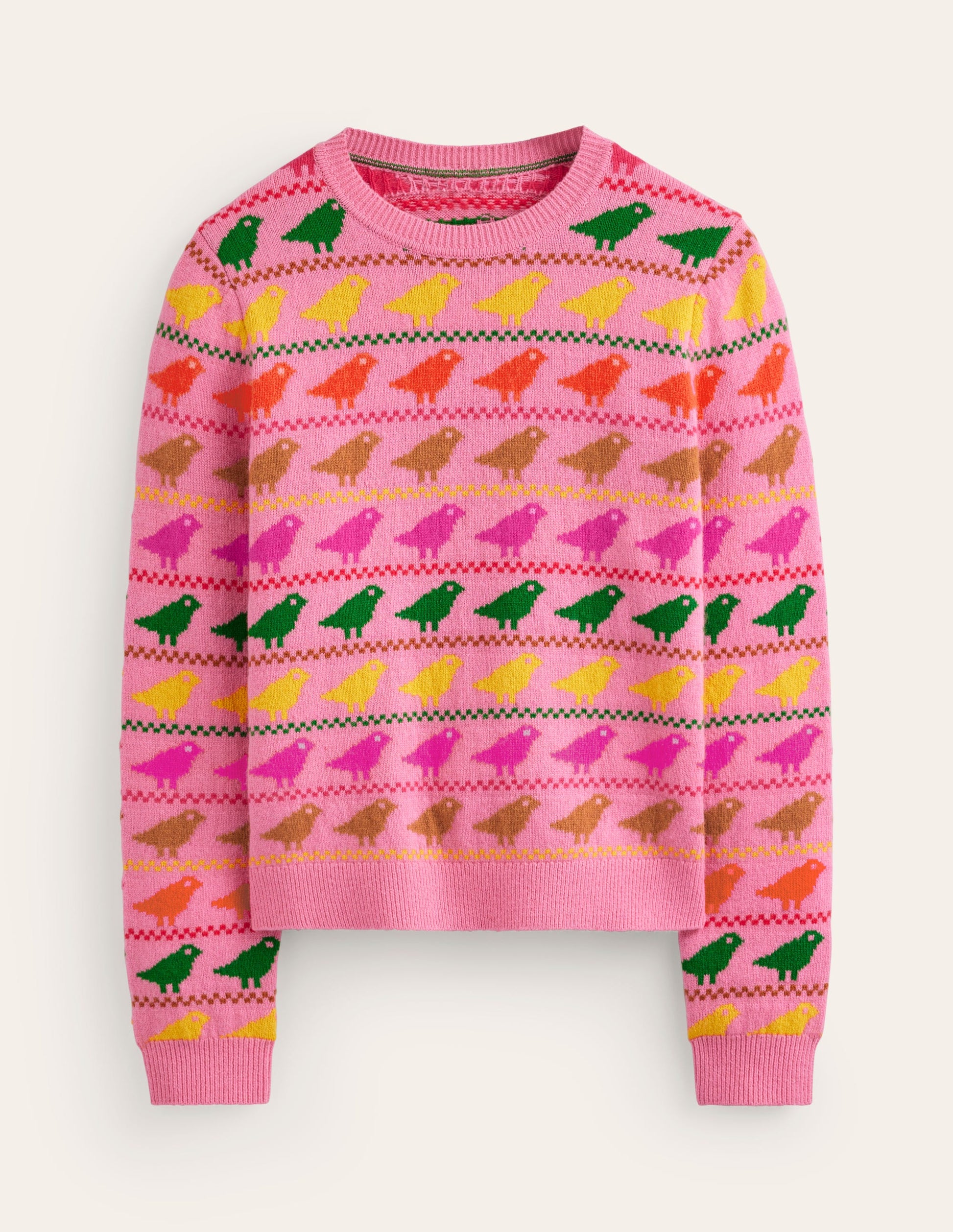Edie Fair Isle Jumper-Pink Birds-8