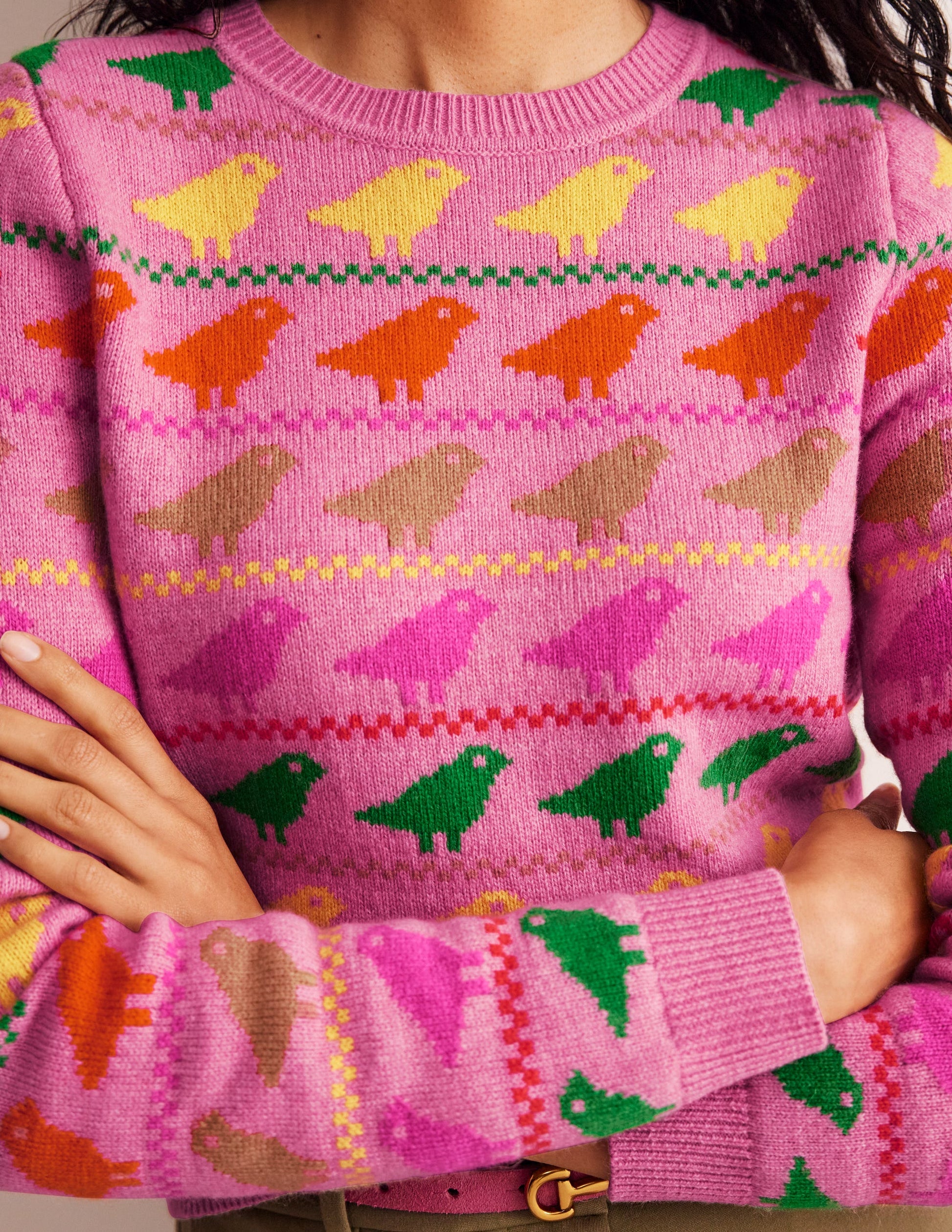Edie Fair Isle Jumper-Pink Birds-2