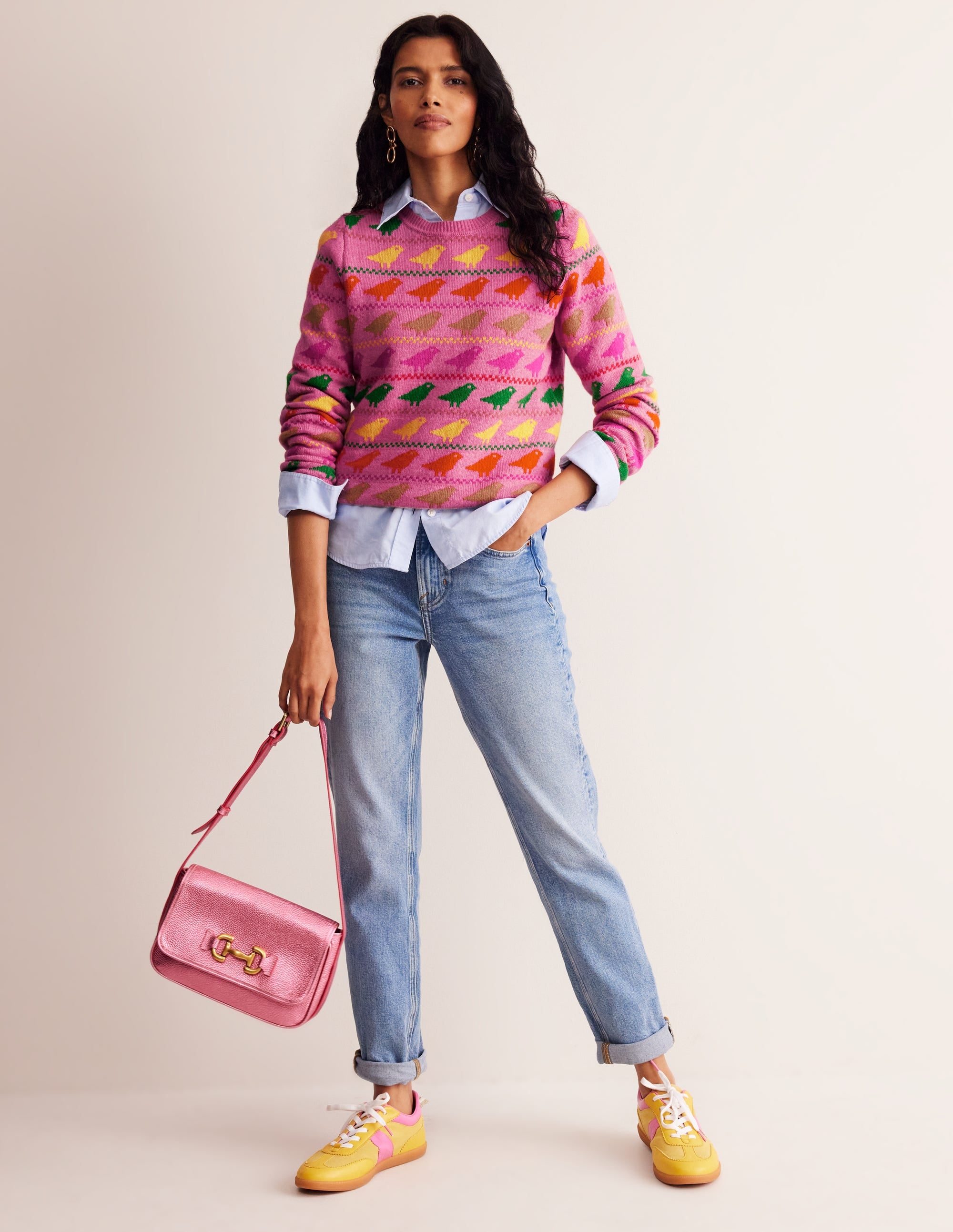 Edie Fair Isle Jumper-Pink Birds - Image 4