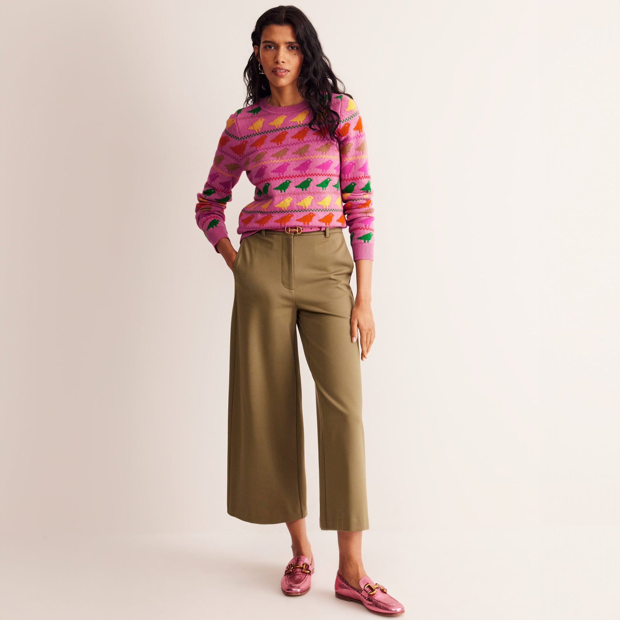 Edie Fair Isle Jumper-Pink Birds - Image 5