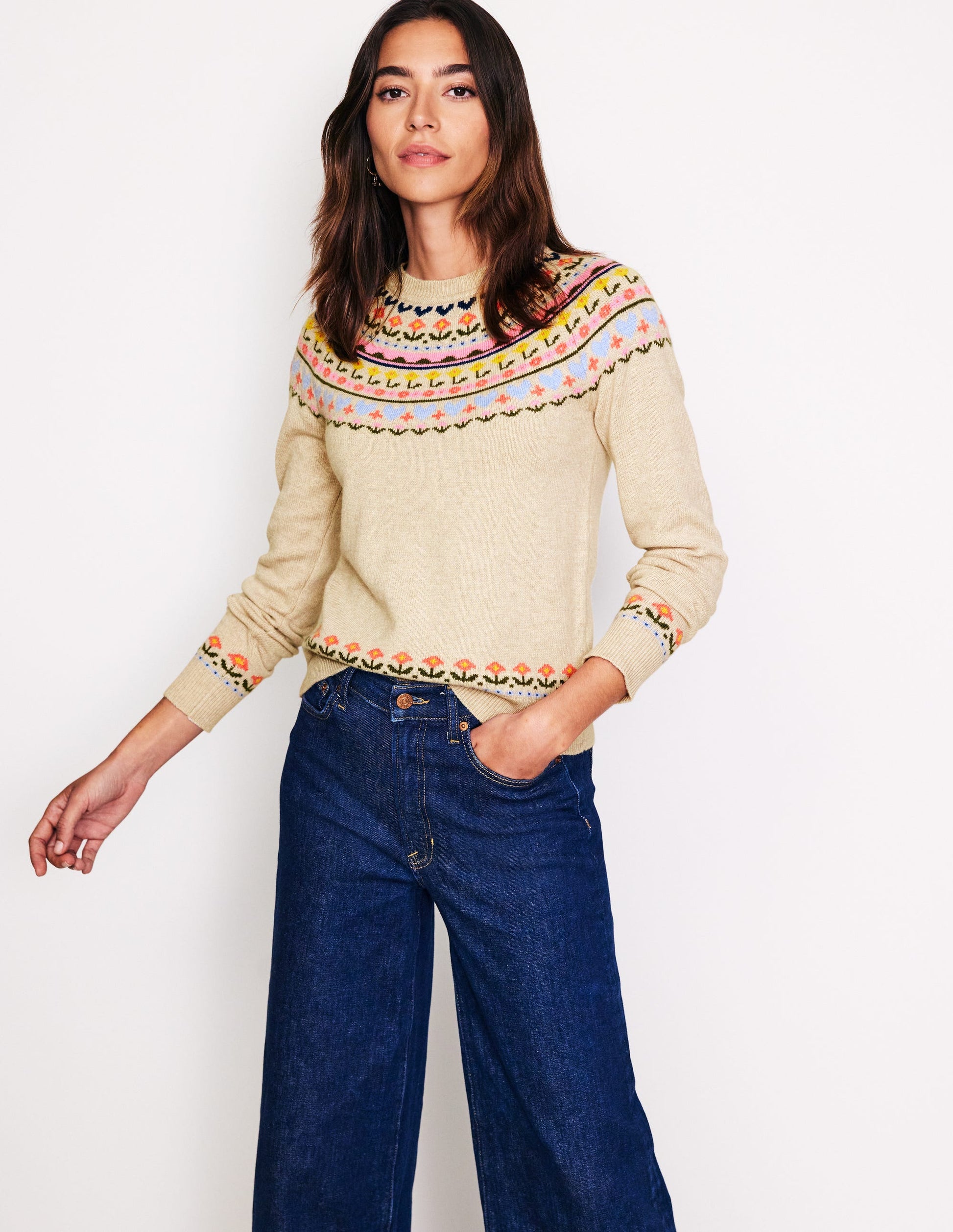 Edie Fair Isle Jumper-Oatmeal Melange, Heart Flower-2