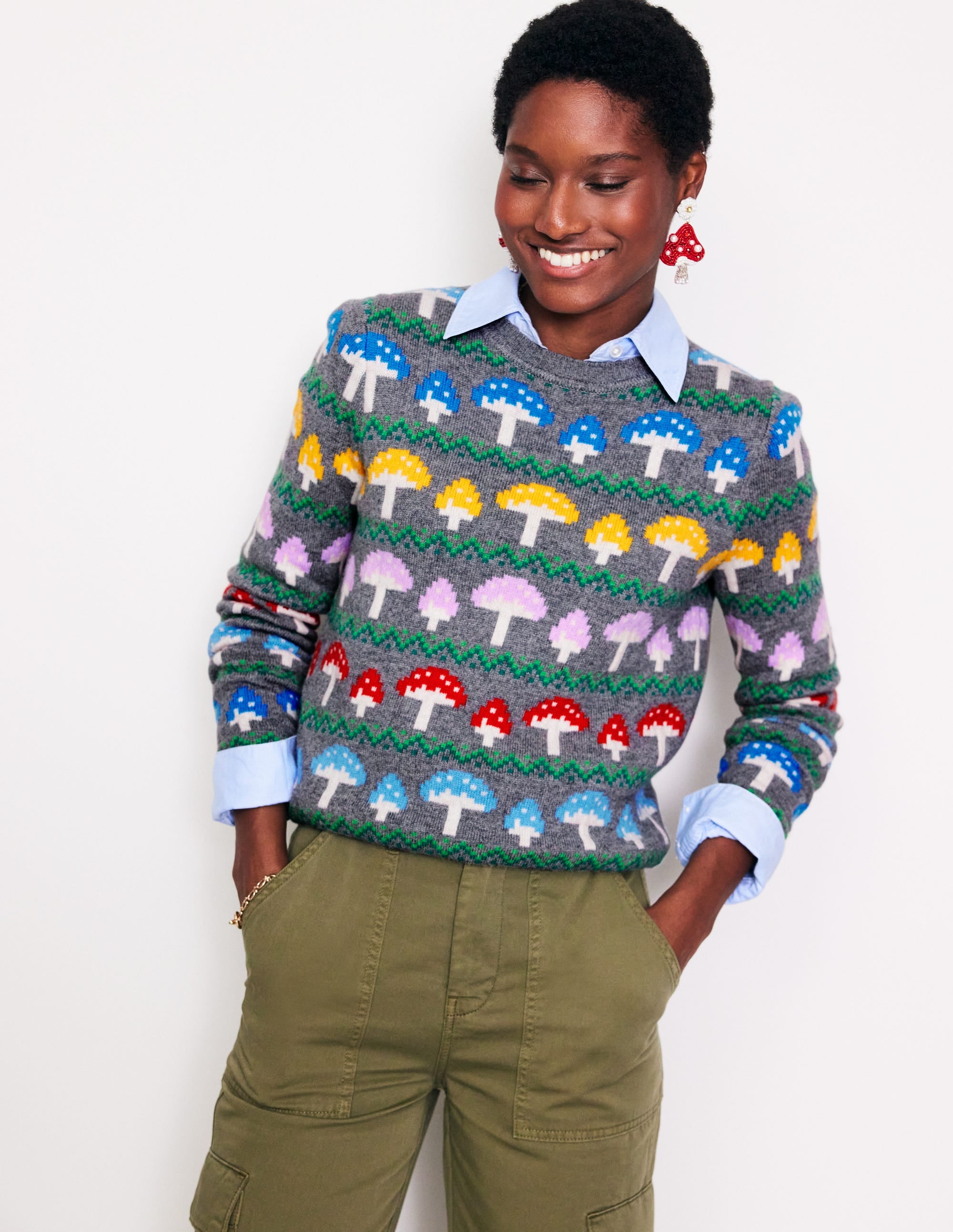 Edie Fair Isle Jumper-Grey Mushroom - Image 1