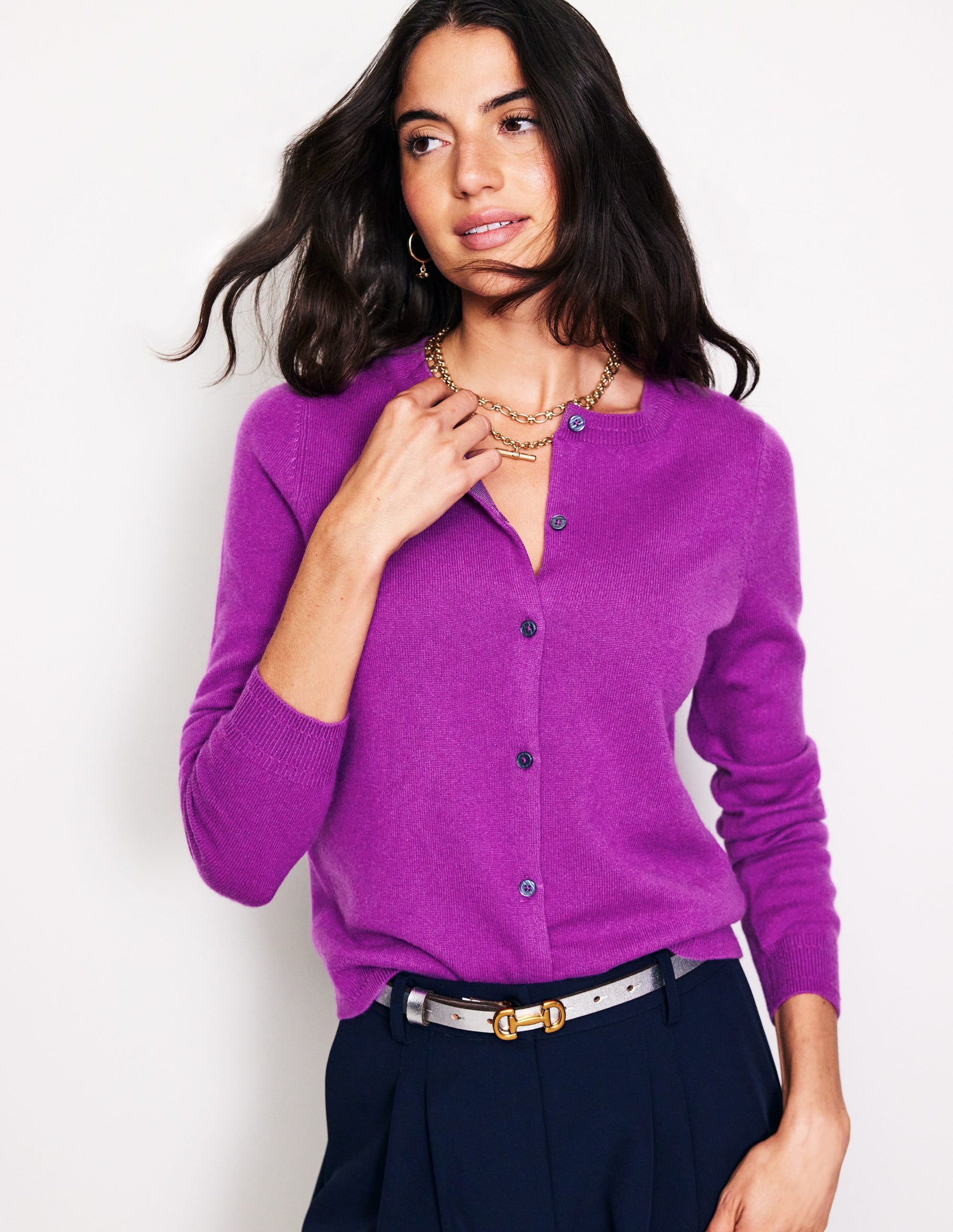 Eva Cashmere Crew Cardigan-Regal Purple-4
