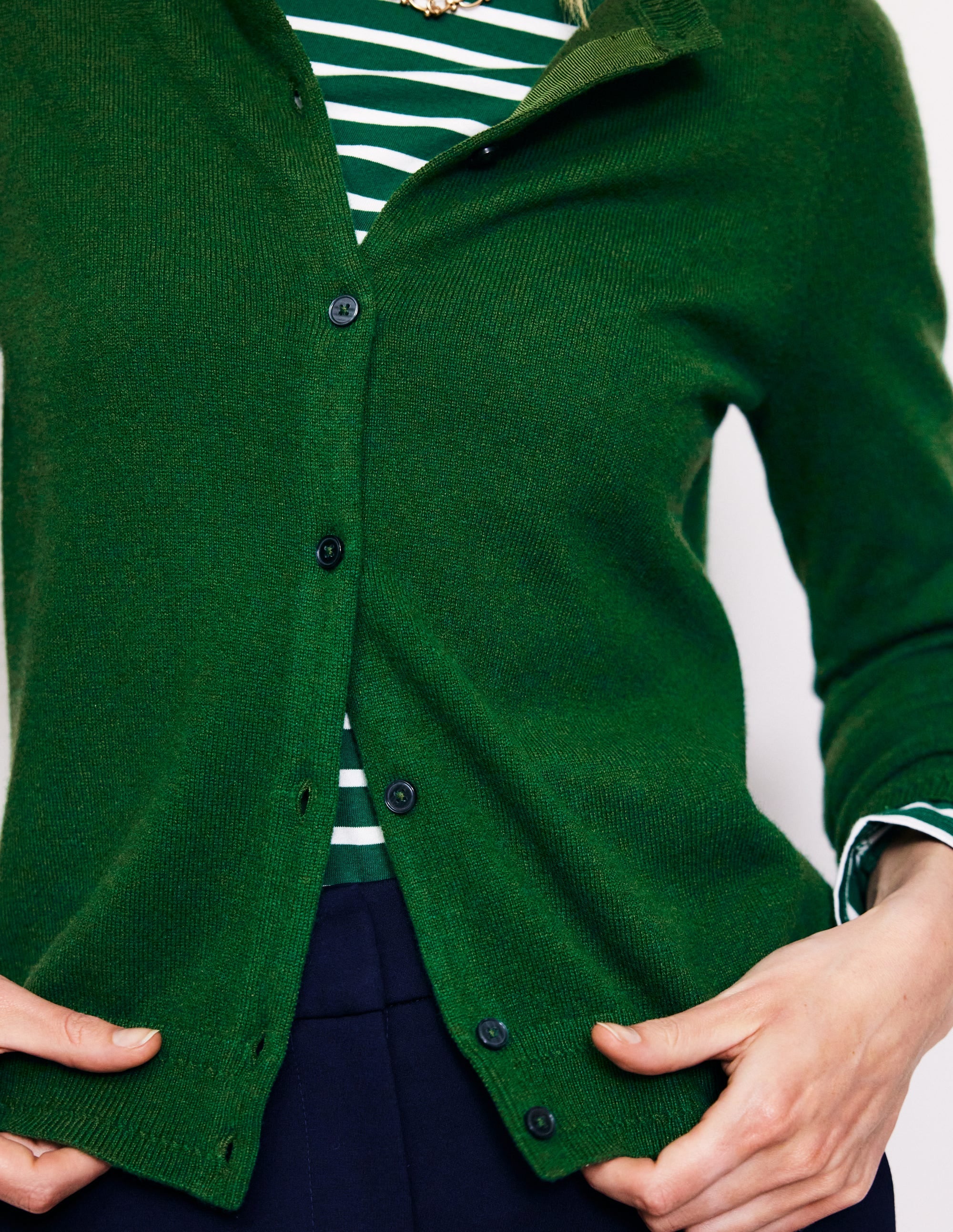 Eva Cashmere Crew Cardigan-Pine Green - Image 2