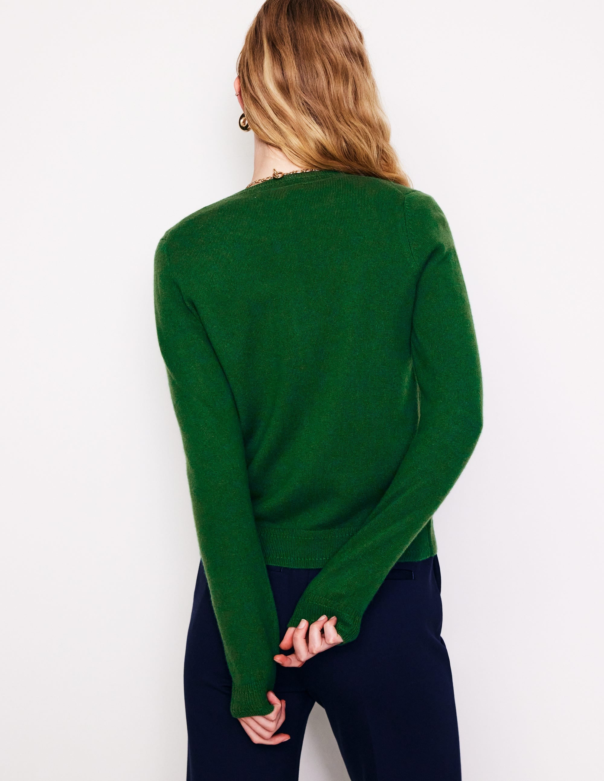 Eva Cashmere Crew Cardigan-Pine Green - Image 3