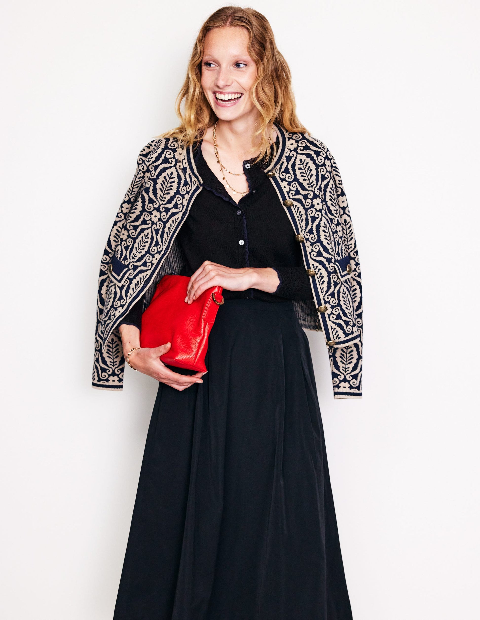 Merino Scallop Cardigan-Black-1