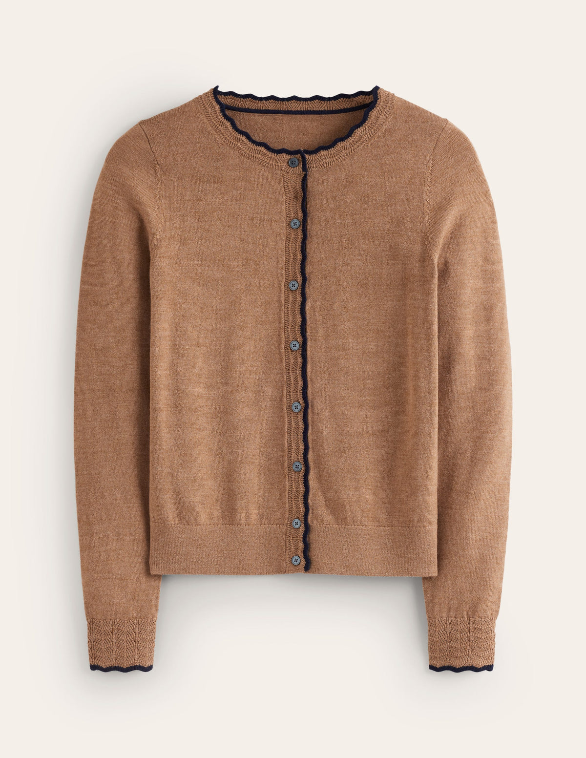 Merino Scallop Cardigan-Camel Melange-5
