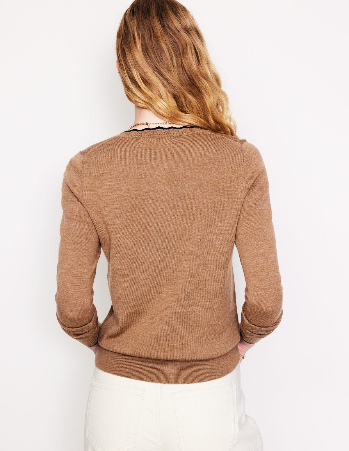 Merino Scallop Cardigan-Camel Melange - Image 3