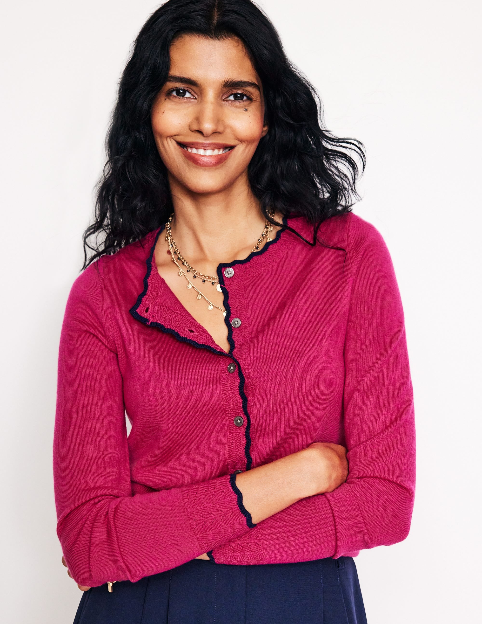 Merino Scallop Cardigan-Cherry Jam Pink - Image 1
