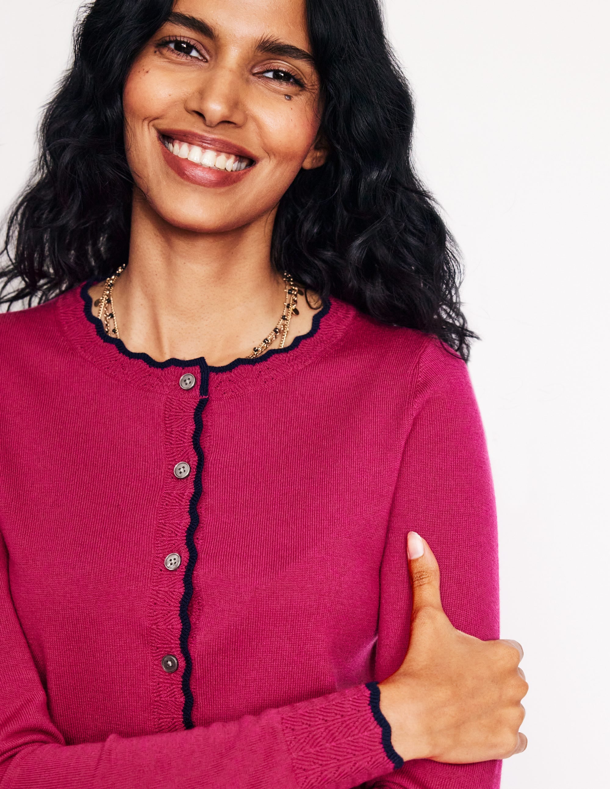 Merino Scallop Cardigan-Cherry Jam Pink - Image 2
