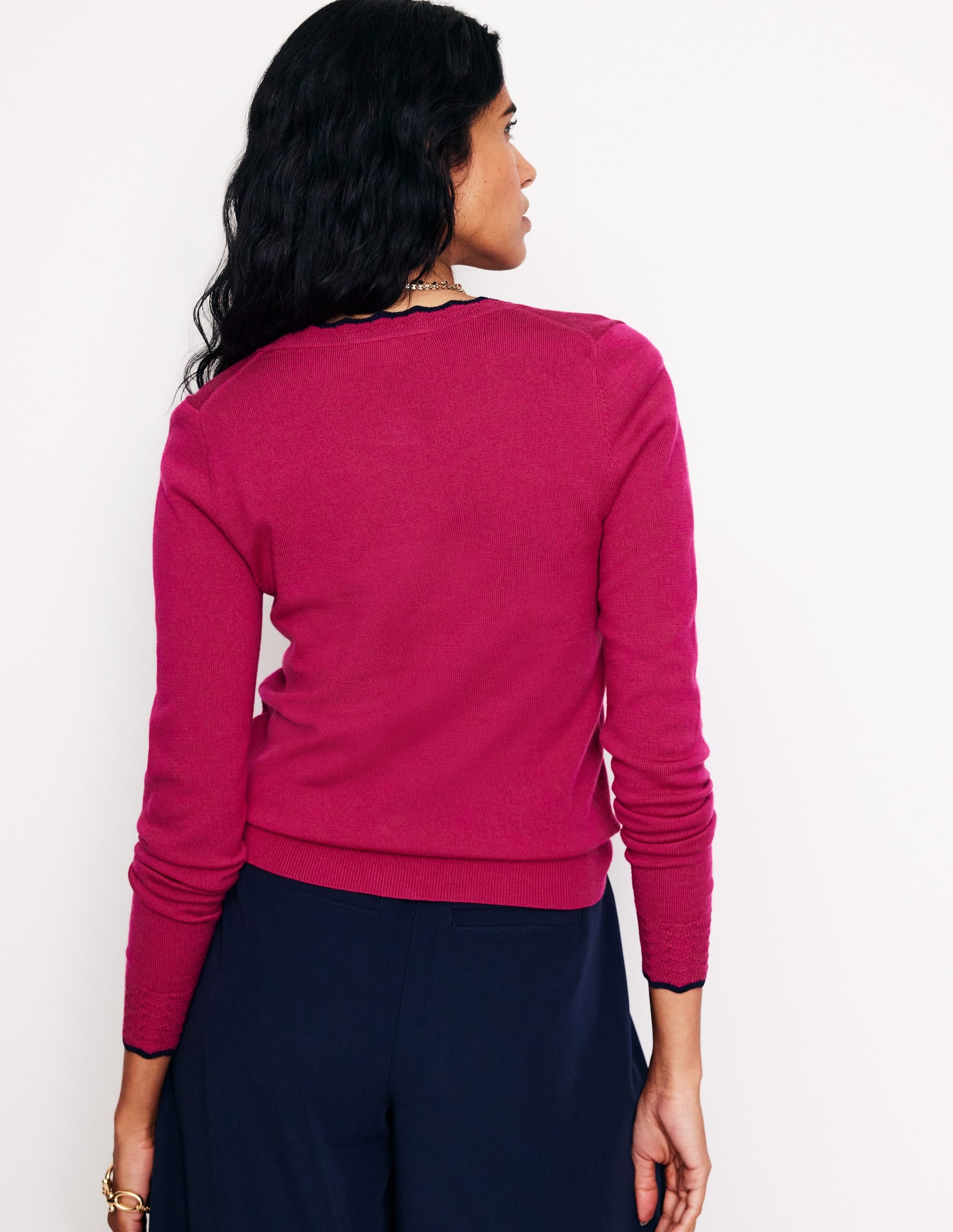 Merino Scallop Cardigan-Cherry Jam Pink - Image 3