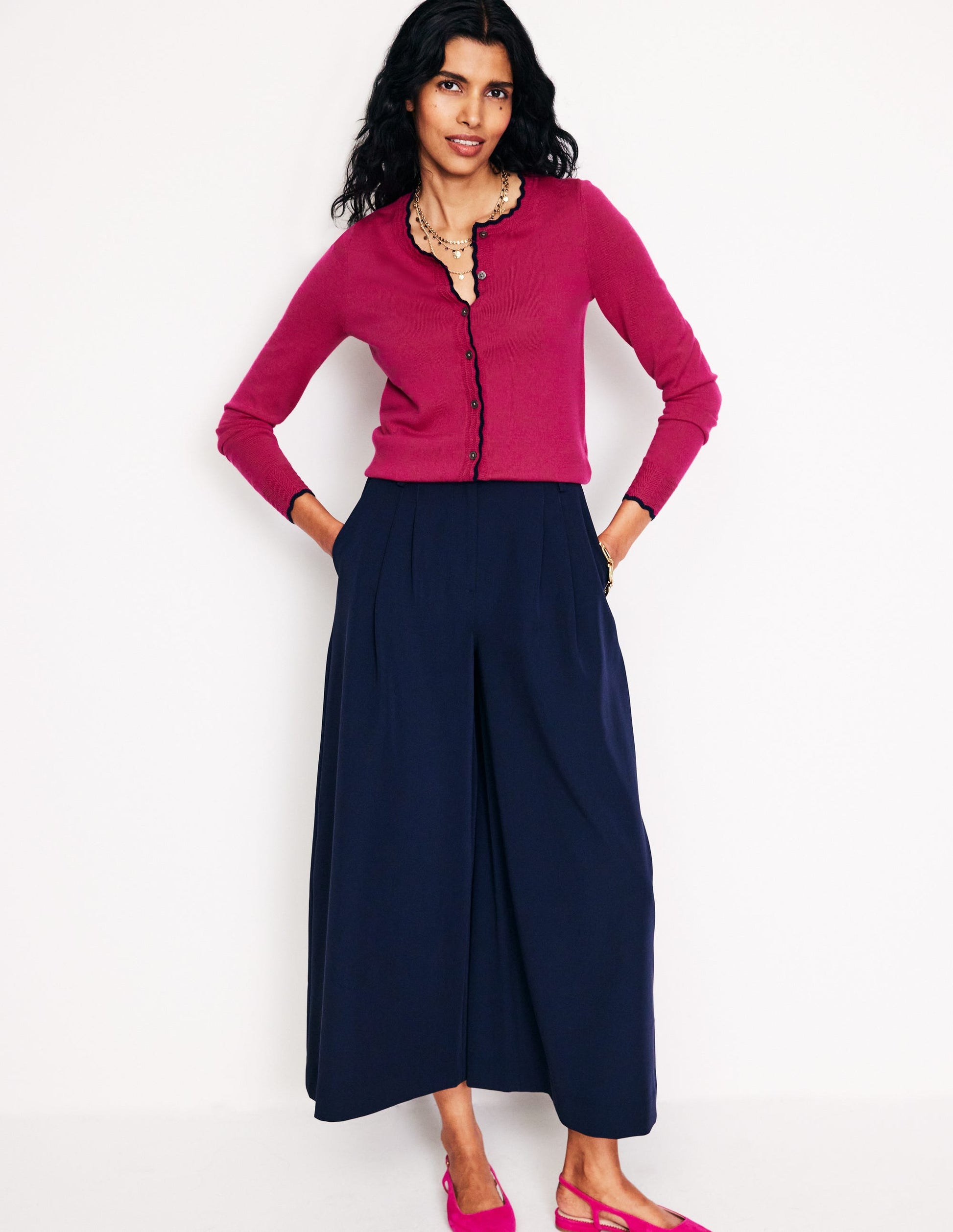 Merino Scallop Cardigan-Cherry Jam Pink-4