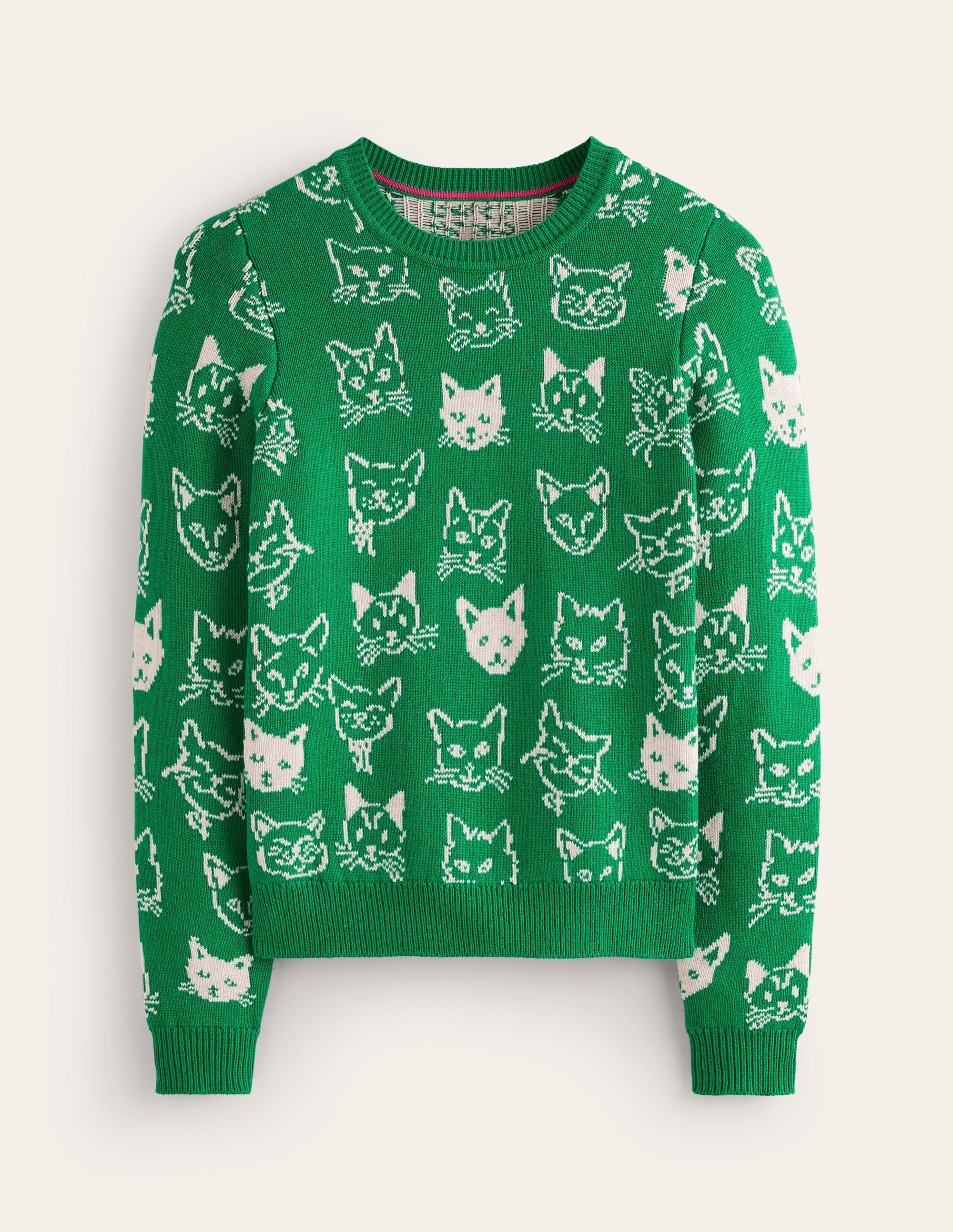 Heather Jacquard Jumper-Rich Emerald Green, Cats - Image 5