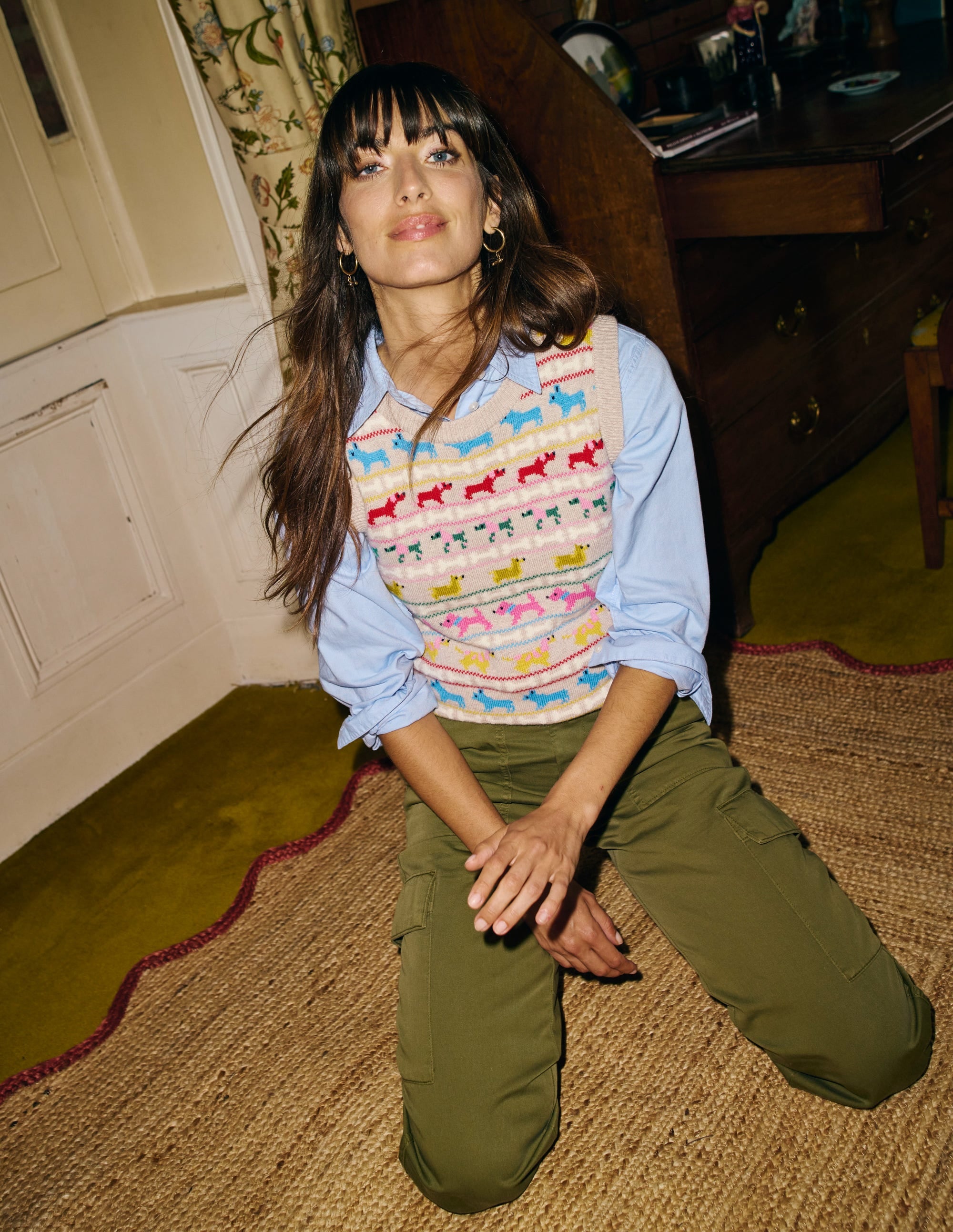 Edie Fair Isle Tank-Oatmeal Melange, Multi Dogs - Image 7