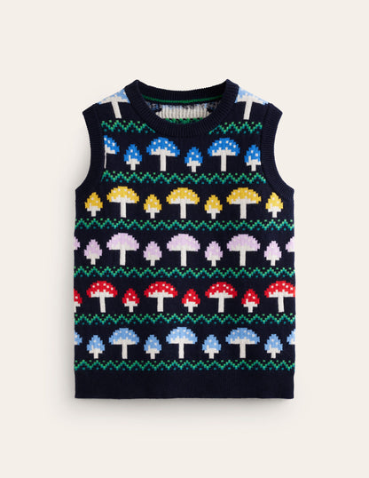 Edie Fair Isle Tank-Navy Mushroom-9
