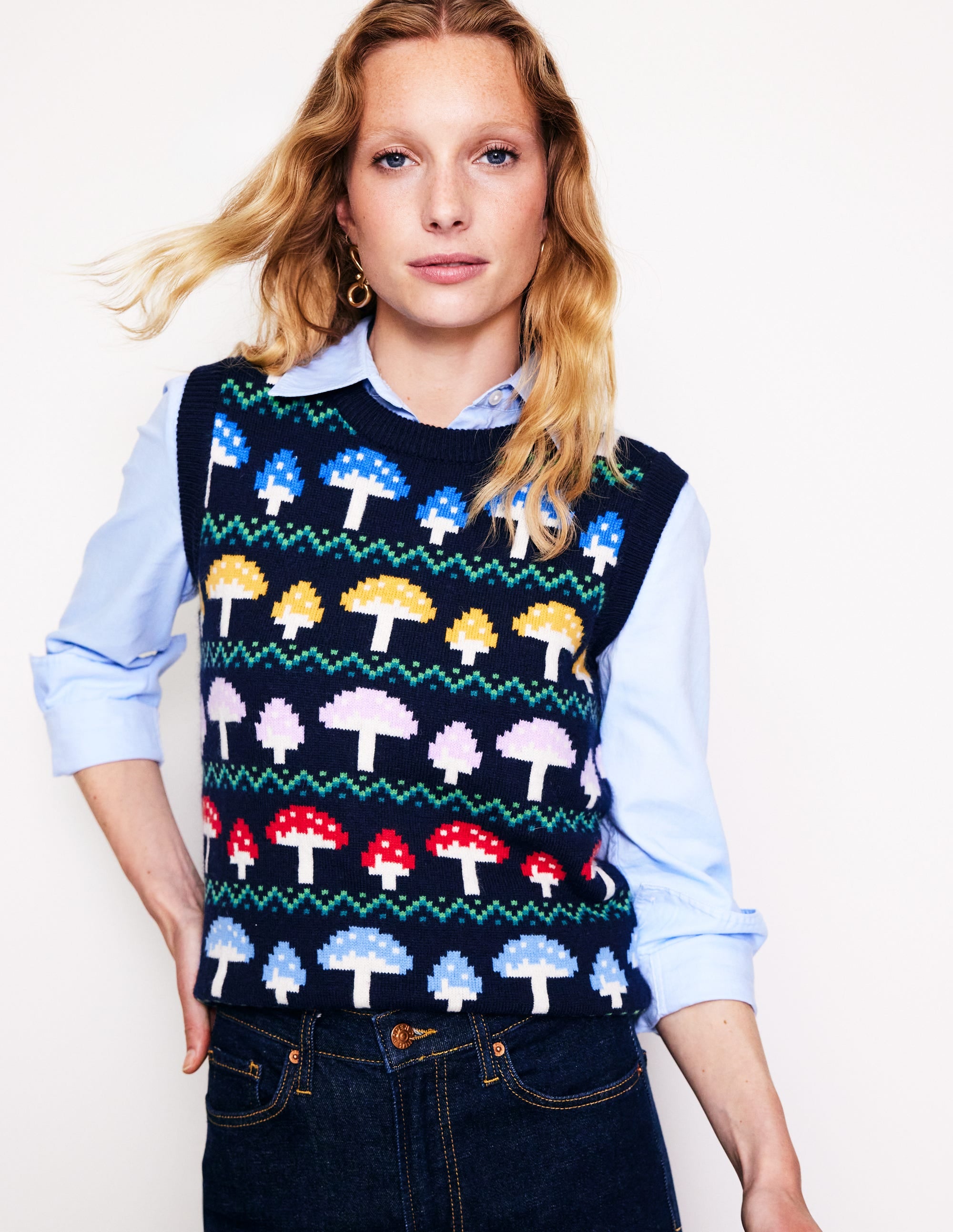 Edie Fair Isle Tank-Navy Mushroom - Image 1