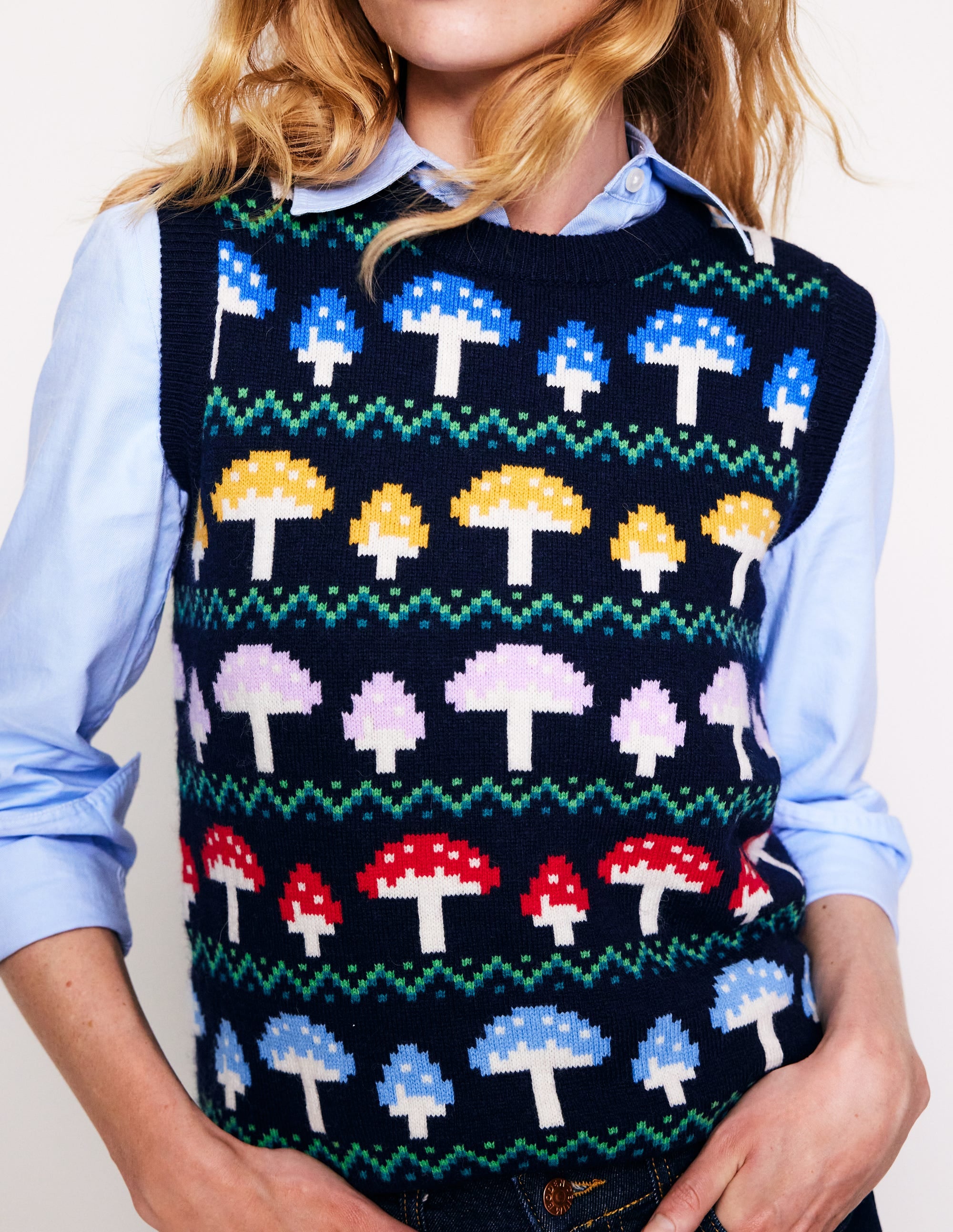 Edie Fair Isle Tank-Navy Mushroom - Image 2