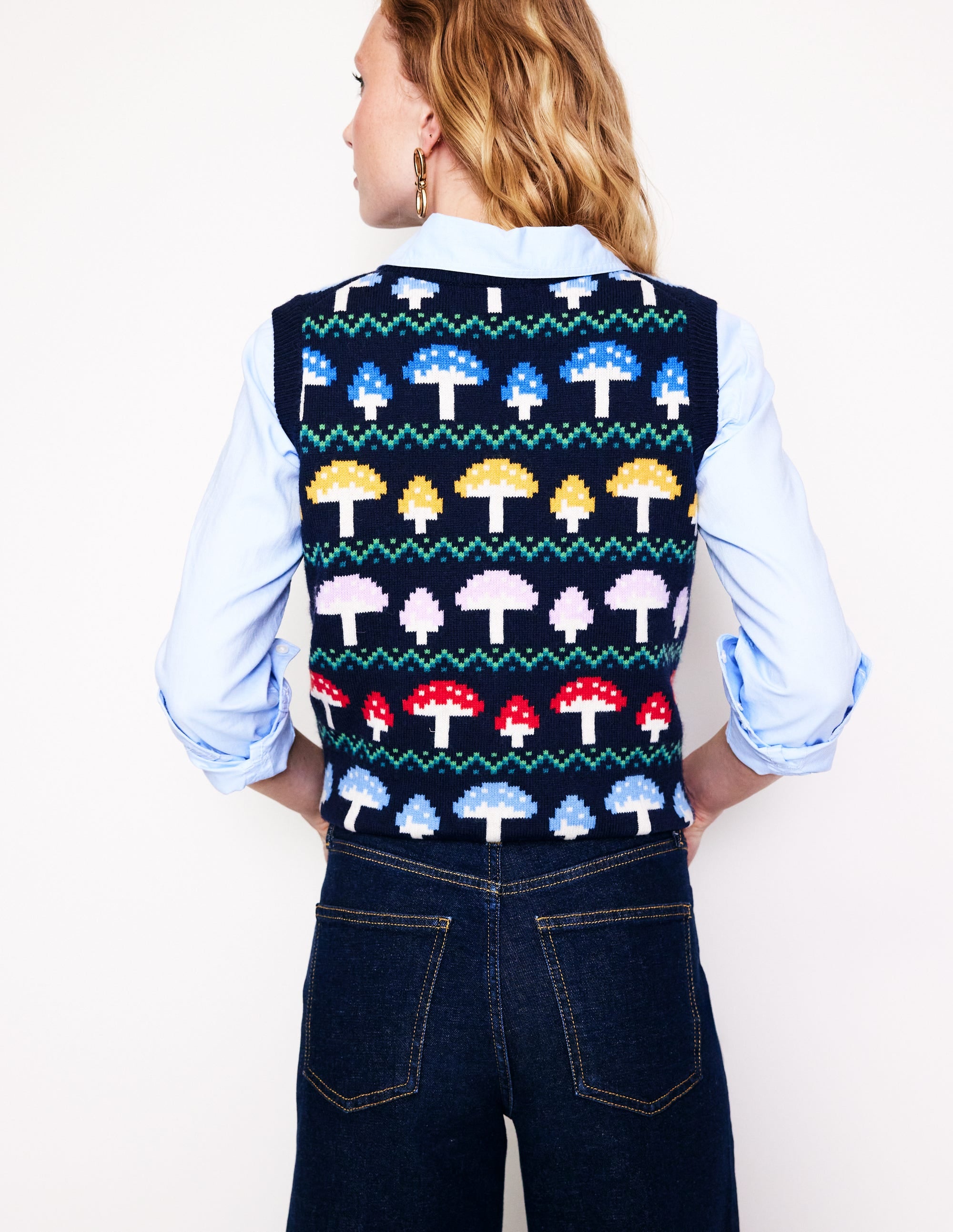 Edie Fair Isle Tank-Navy Mushroom - Image 3