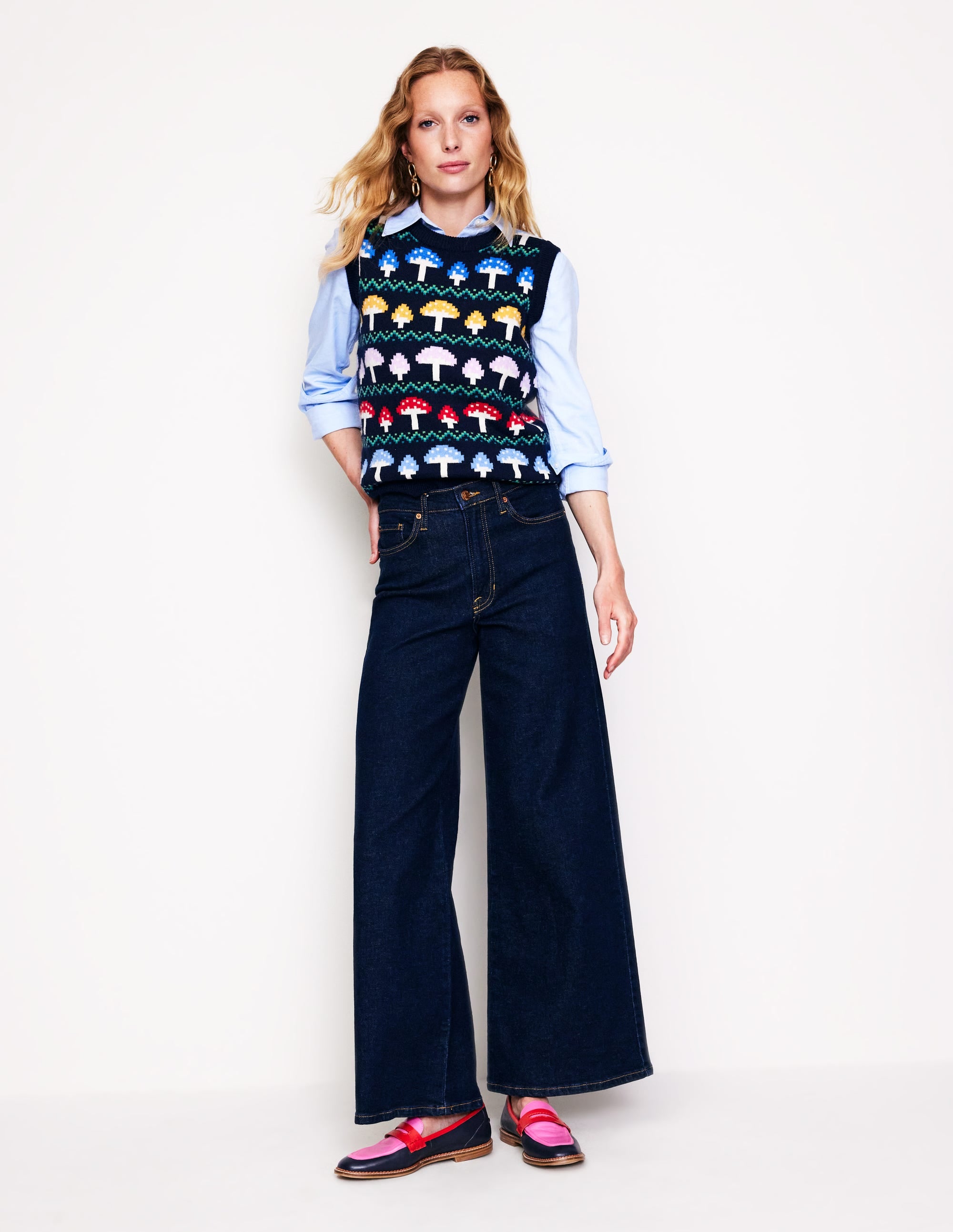Edie Fair Isle Tank-Navy Mushroom - Image 4