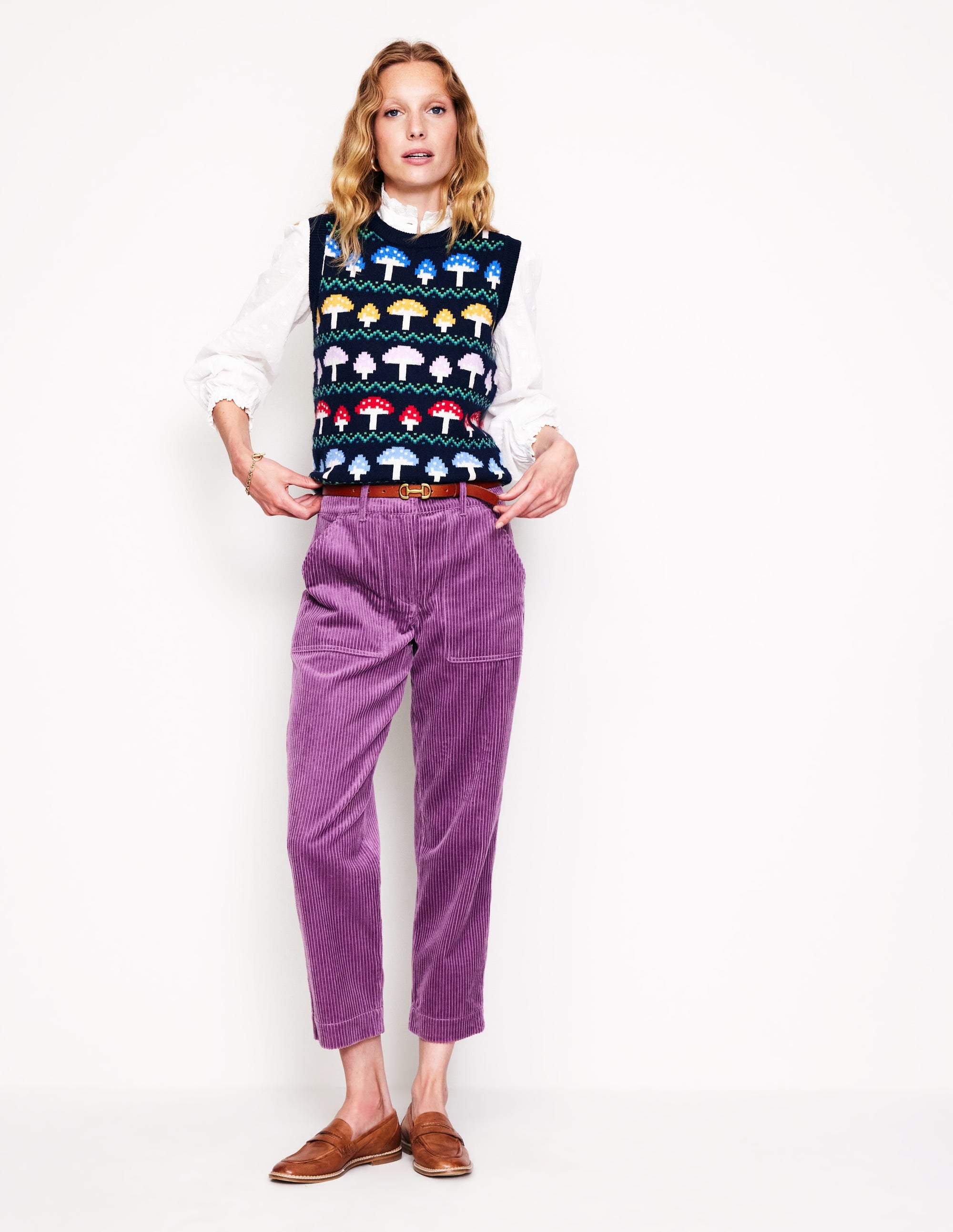 Edie Fair Isle Tank-Navy Mushroom - Image 6