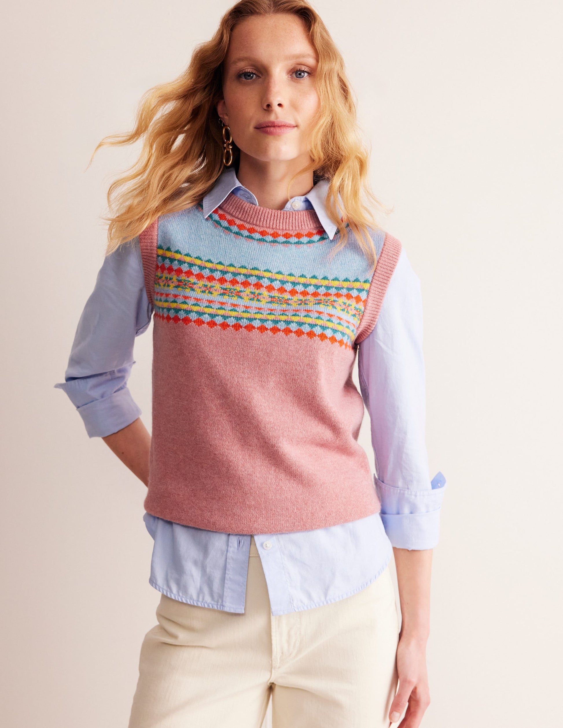 Edie Fair Isle Tank-Pink Fair Isle-1