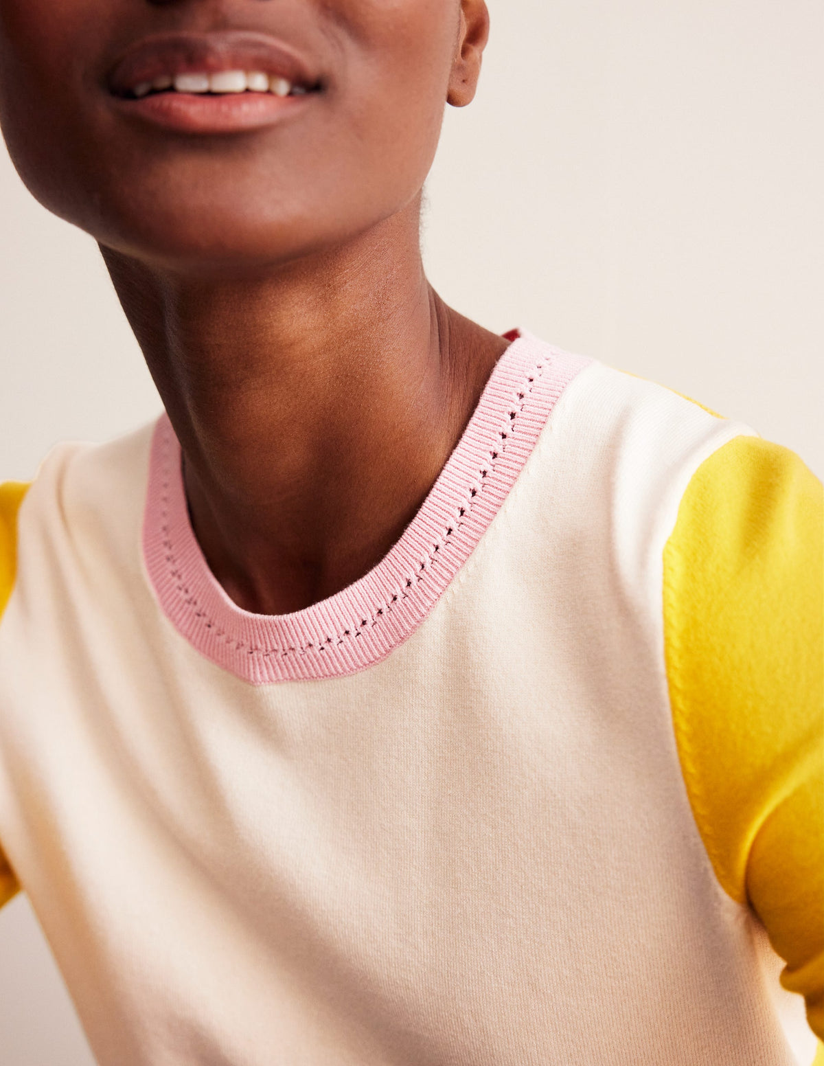Catriona Cotton Crew T-Shirt-Warm Ivory/ Mimosa Yellow - Image 2