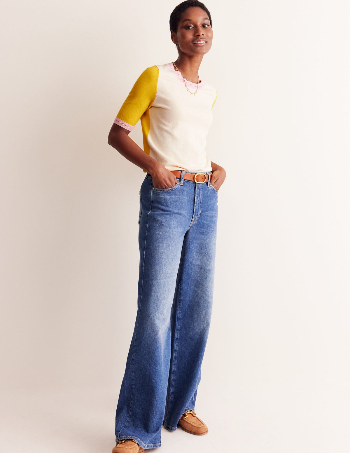 Catriona Cotton Crew T-Shirt-Warm Ivory/ Mimosa Yellow-4