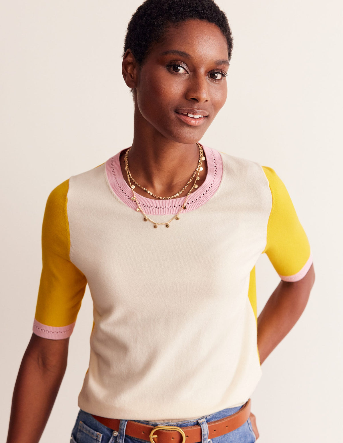 Catriona Cotton Crew T-Shirt-Warm Ivory/ Mimosa Yellow - Image 5