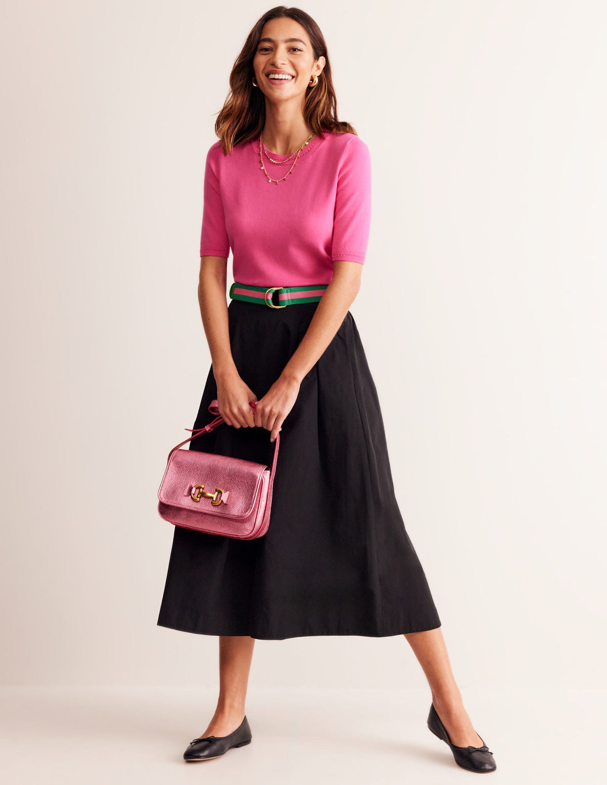 Catriona Cotton Crew T-Shirt-Carmine Rose Pink - Image 1
