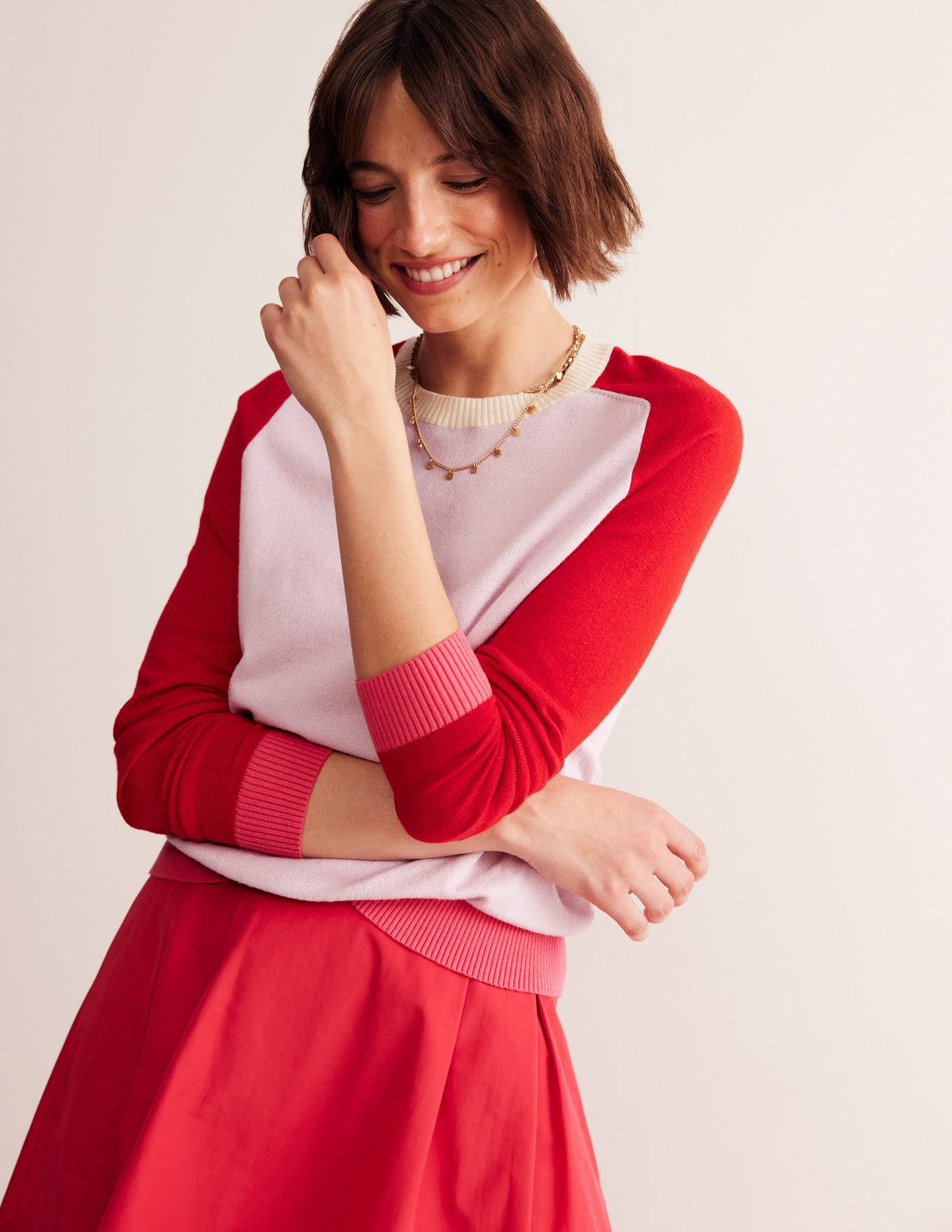 Meg Raglan Sleeve Jumper-Soft Lavender, Colourblock - Image 1