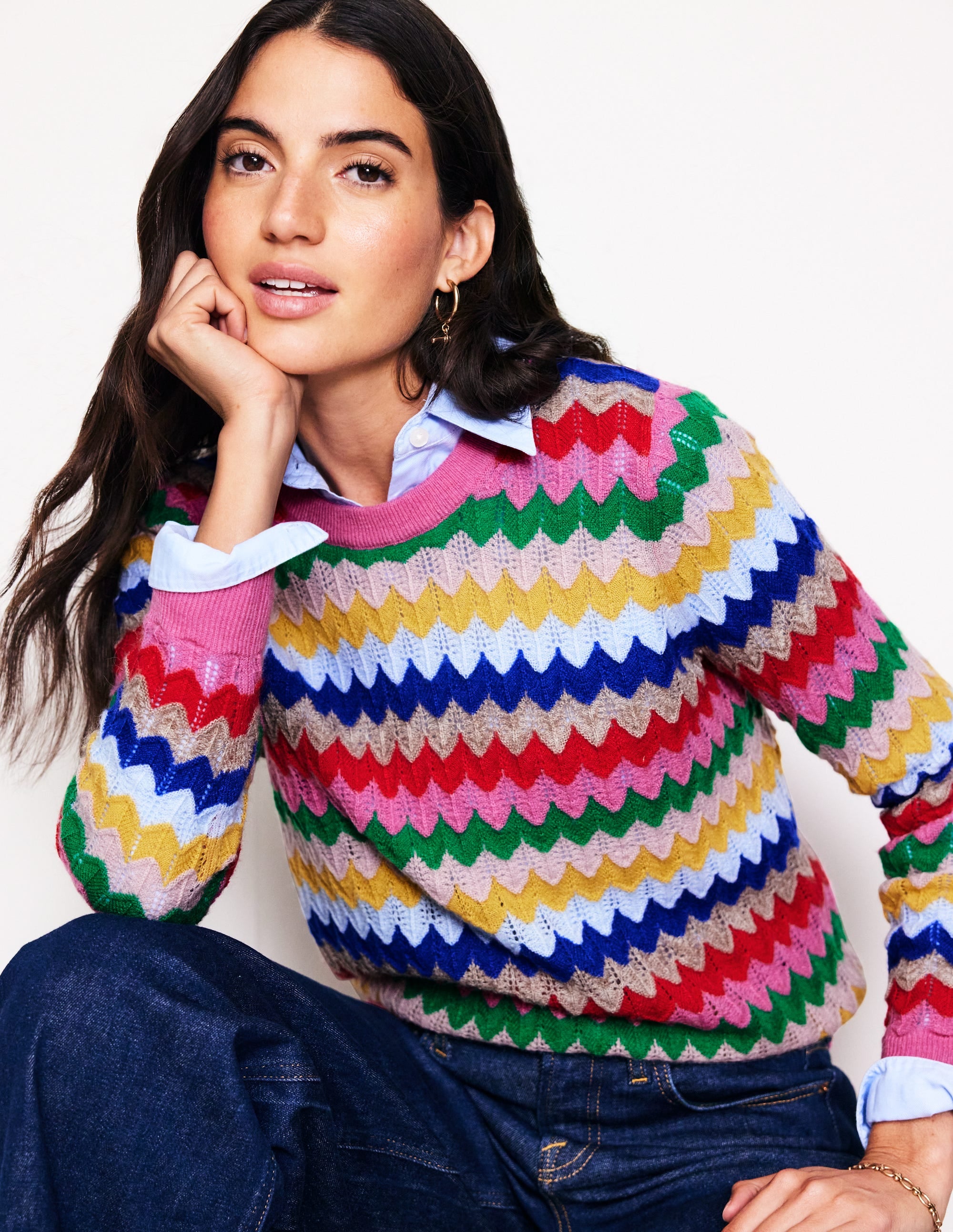 Fluffy Textured Stitch Jumper-Multi - Image 4