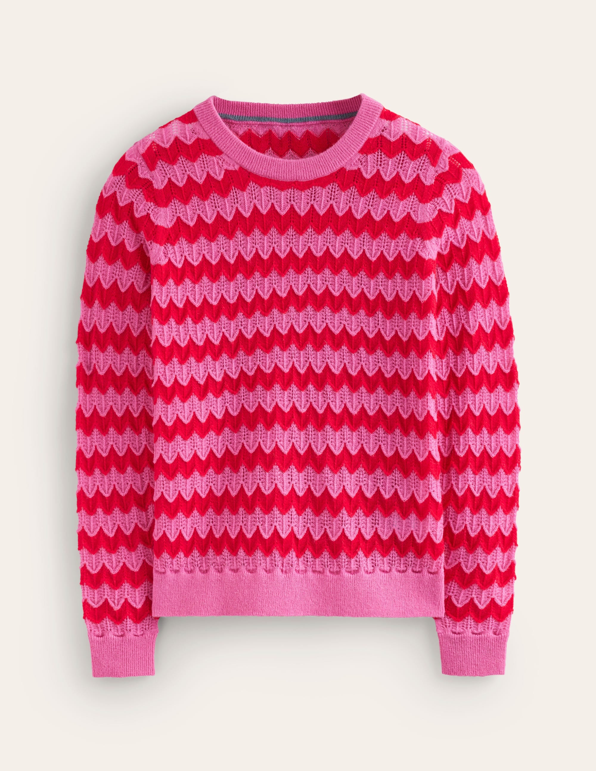 Fluffy Textured Stitch Jumper-Pink/ Red - Image 5