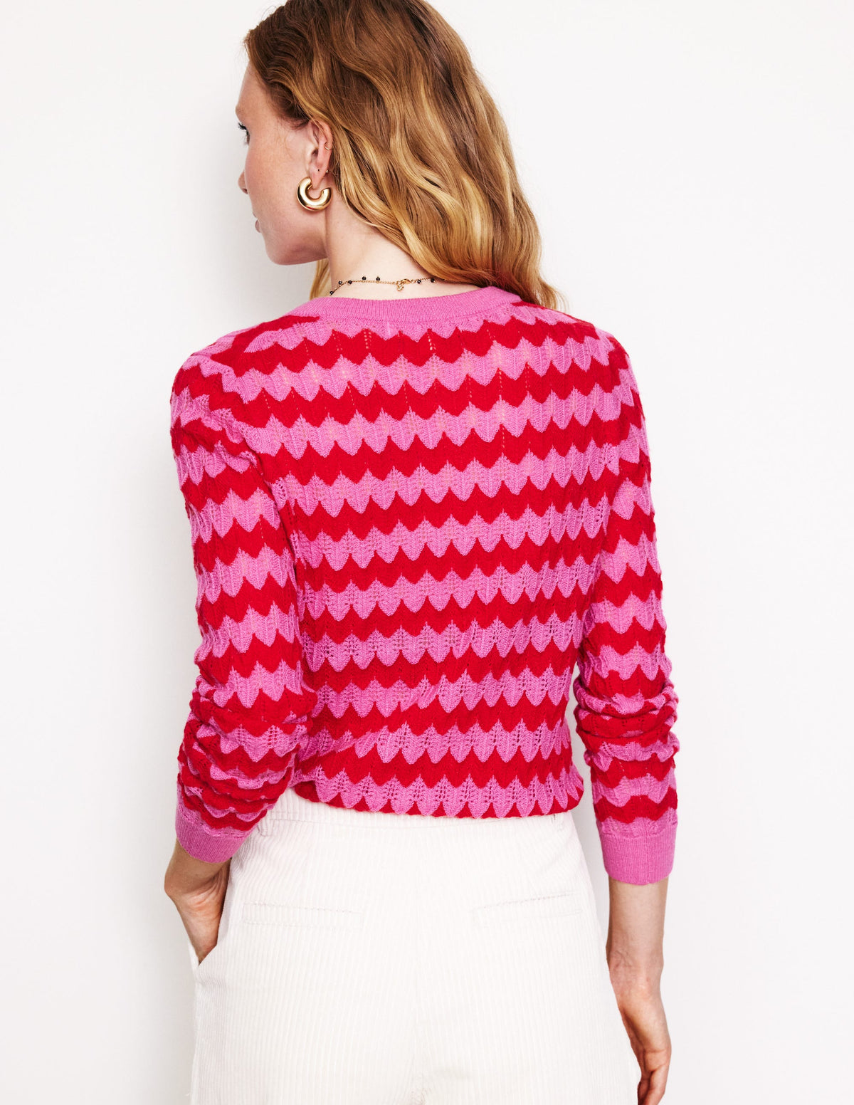 Fluffy Textured Stitch Jumper-Pink/ Red - Image 3